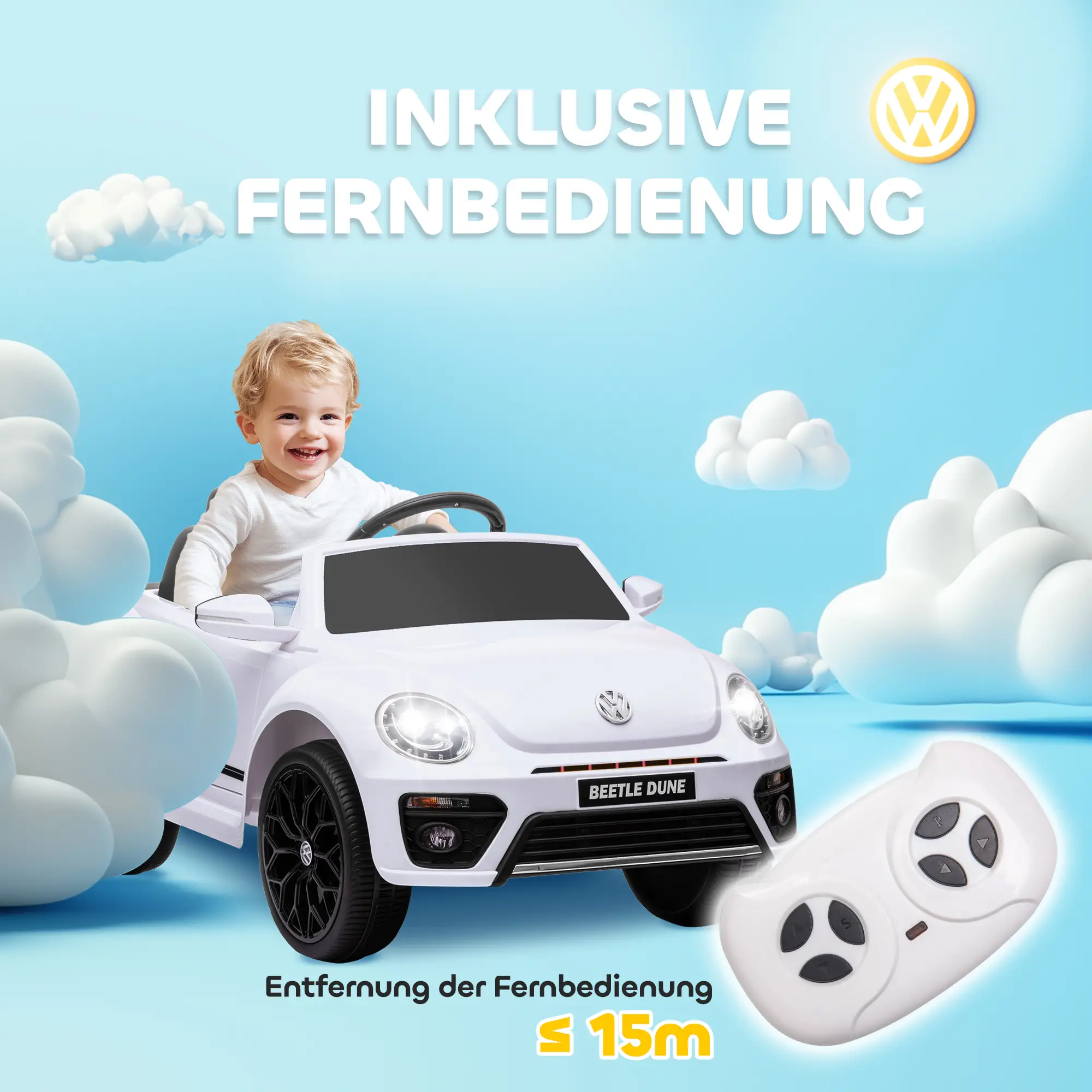 AIYAPLAY Kinder elektrische auto 12V met afstandsbediening Wit