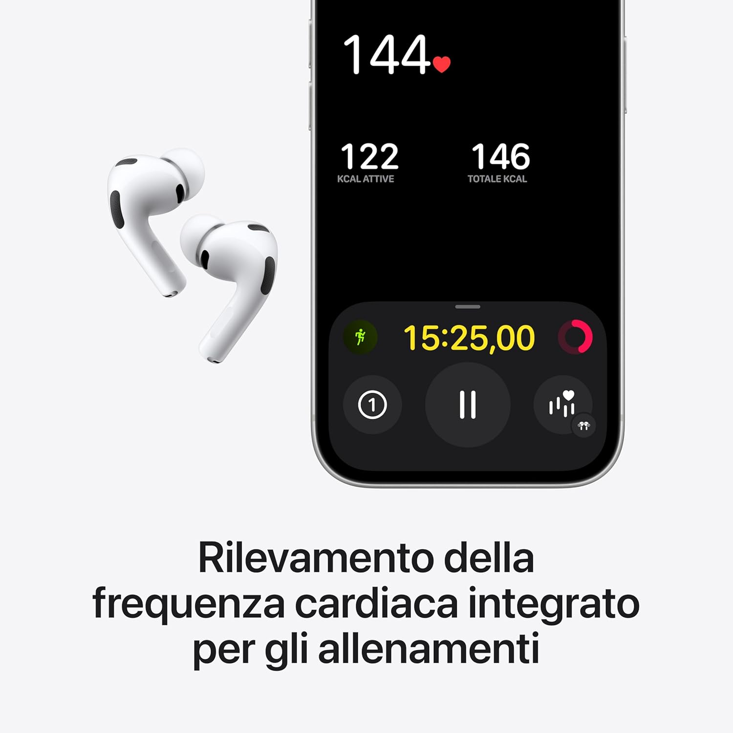 AirPods Pro 3, Cancellazione attiva del rumore, Rilevamento a frequenza cardiaca, Cuffie Bluetooth, Audio spaziale, Suono ad alta fedeltà, Ricarica USB-C​​​​​​​