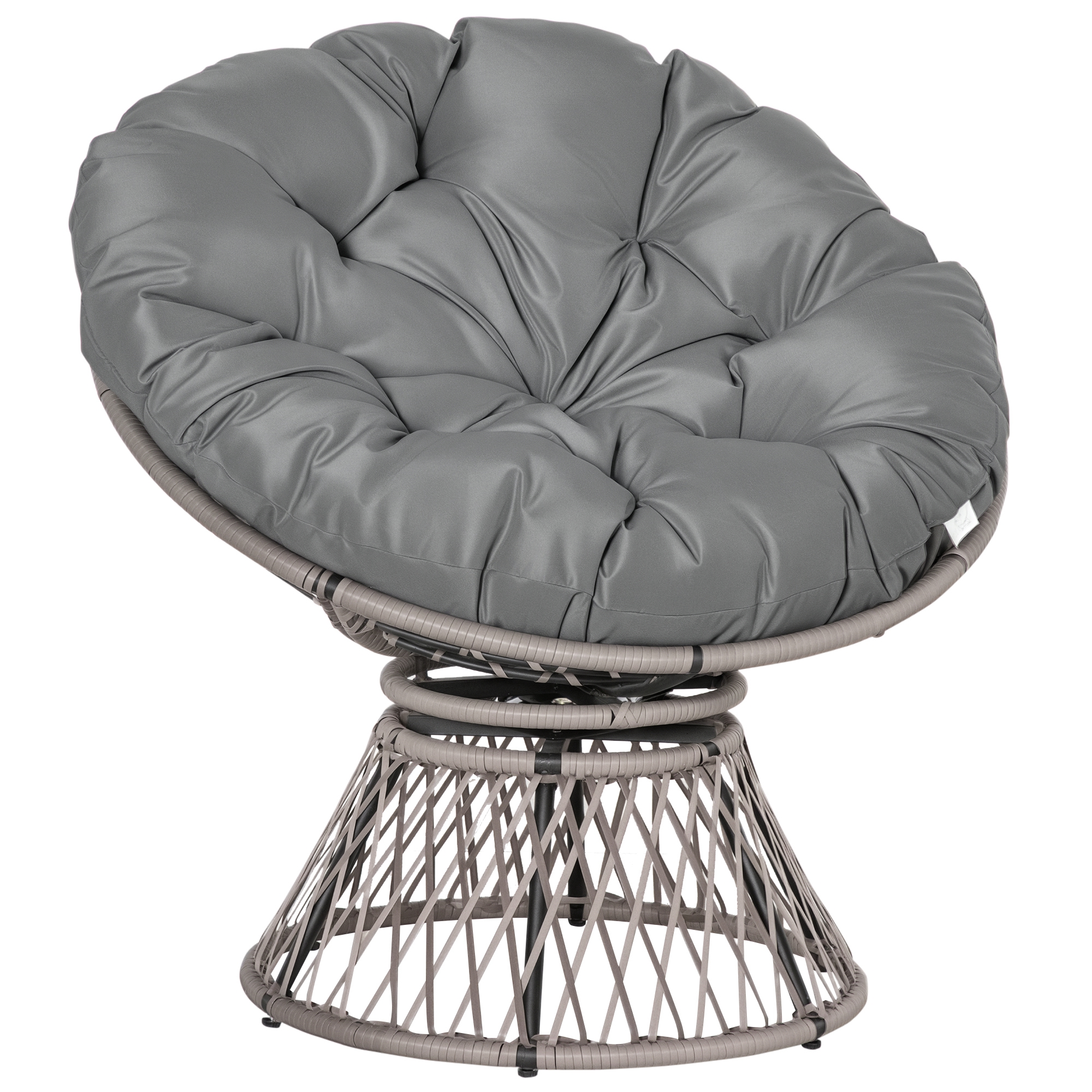 Outsunny Papasansessel Korbsessel Sessel mit Polster 360 Grad Rattan Grau B87 x T97 x H86 cm