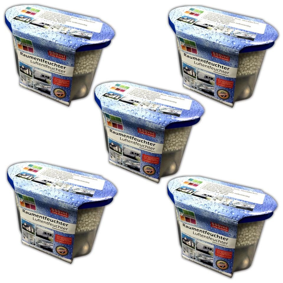 Granulat-Luftentfeuchter 5x Raumluftentfeuchter Inkl. 230g Granulat Lufttrockner