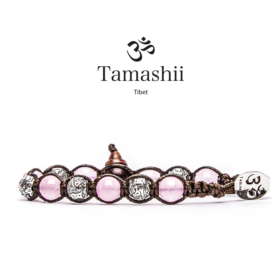 Bracciale Tamashii ruota della preghiera in giada rosa e barilotti BHS900-199S