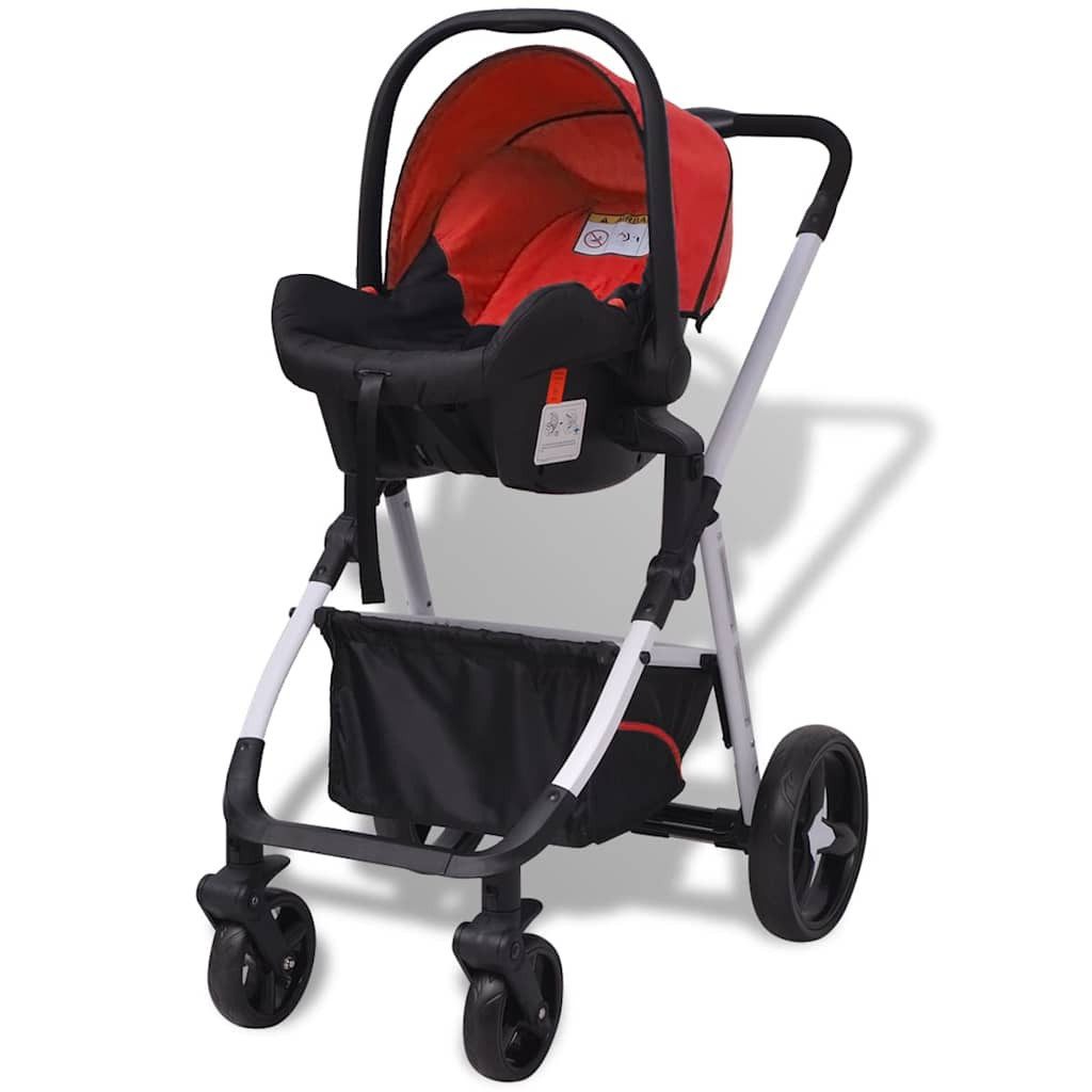 Kinder-Buggy 3-in-1 Kinderwagen Aluminium Rot und Schwarz