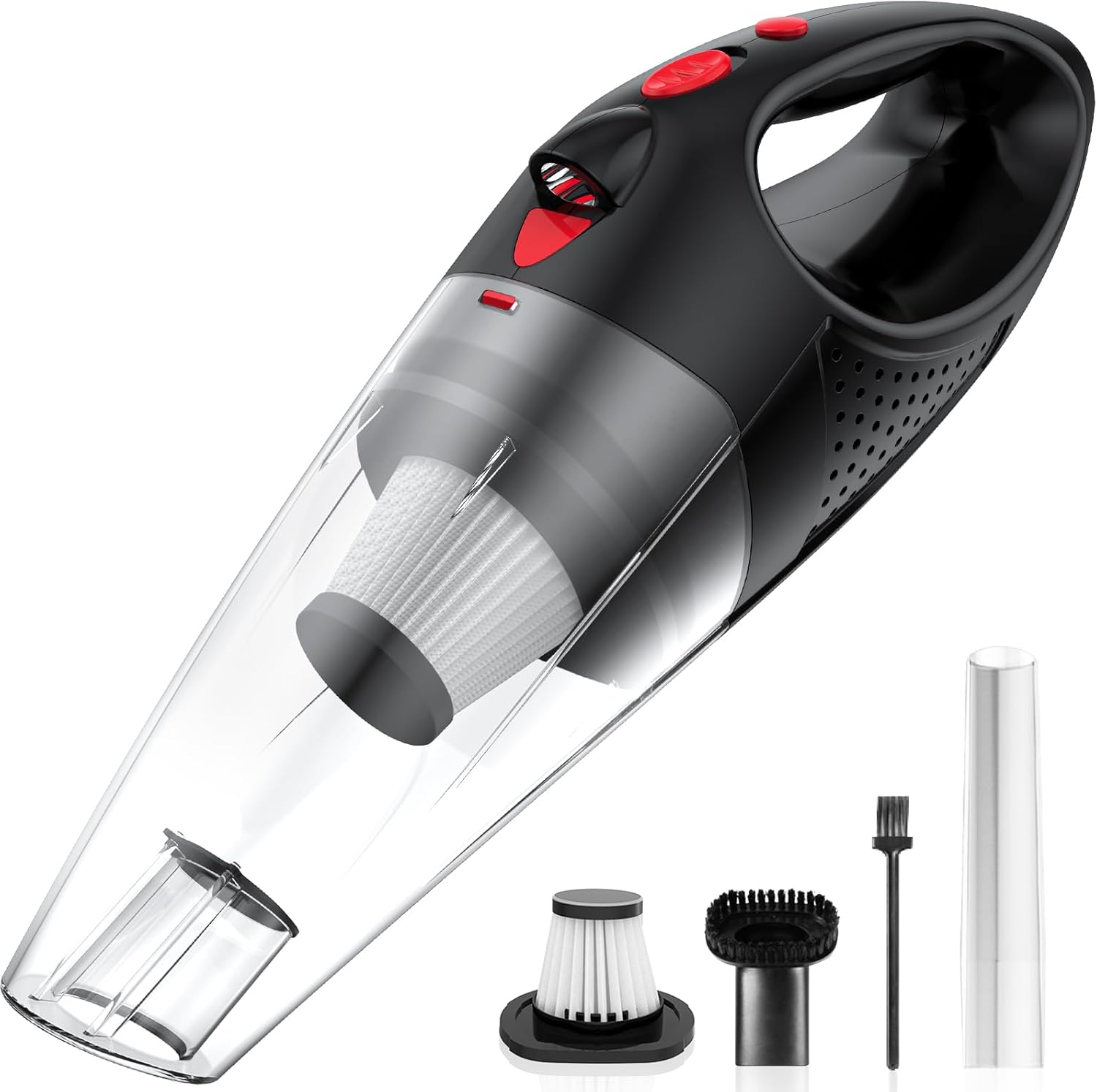 Powools Wireless Vacuum Cleaner with 2 Filters, High Power Car Vacuum Cleaner with Quick Charge, Mini Portable Rechargeable Vacuum Cleaner, Orange, 14.3