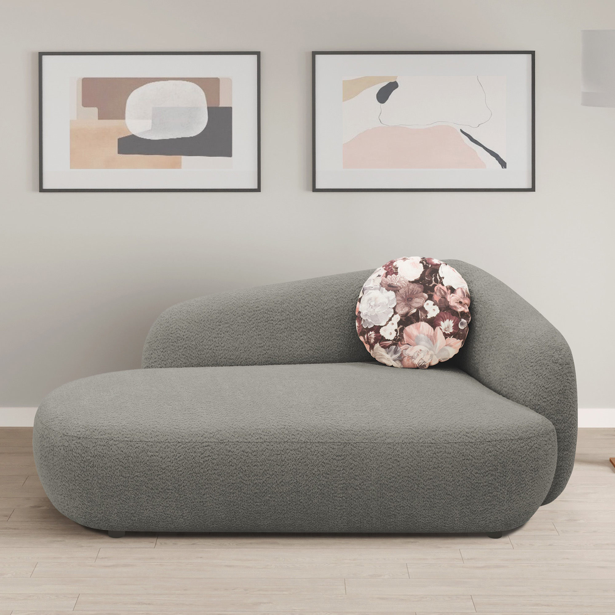 Recamiere 700013, Liege, oval, Füße mit Filzgleitern, Sofa, 183 x 105 x 75 (BxTxH), grau