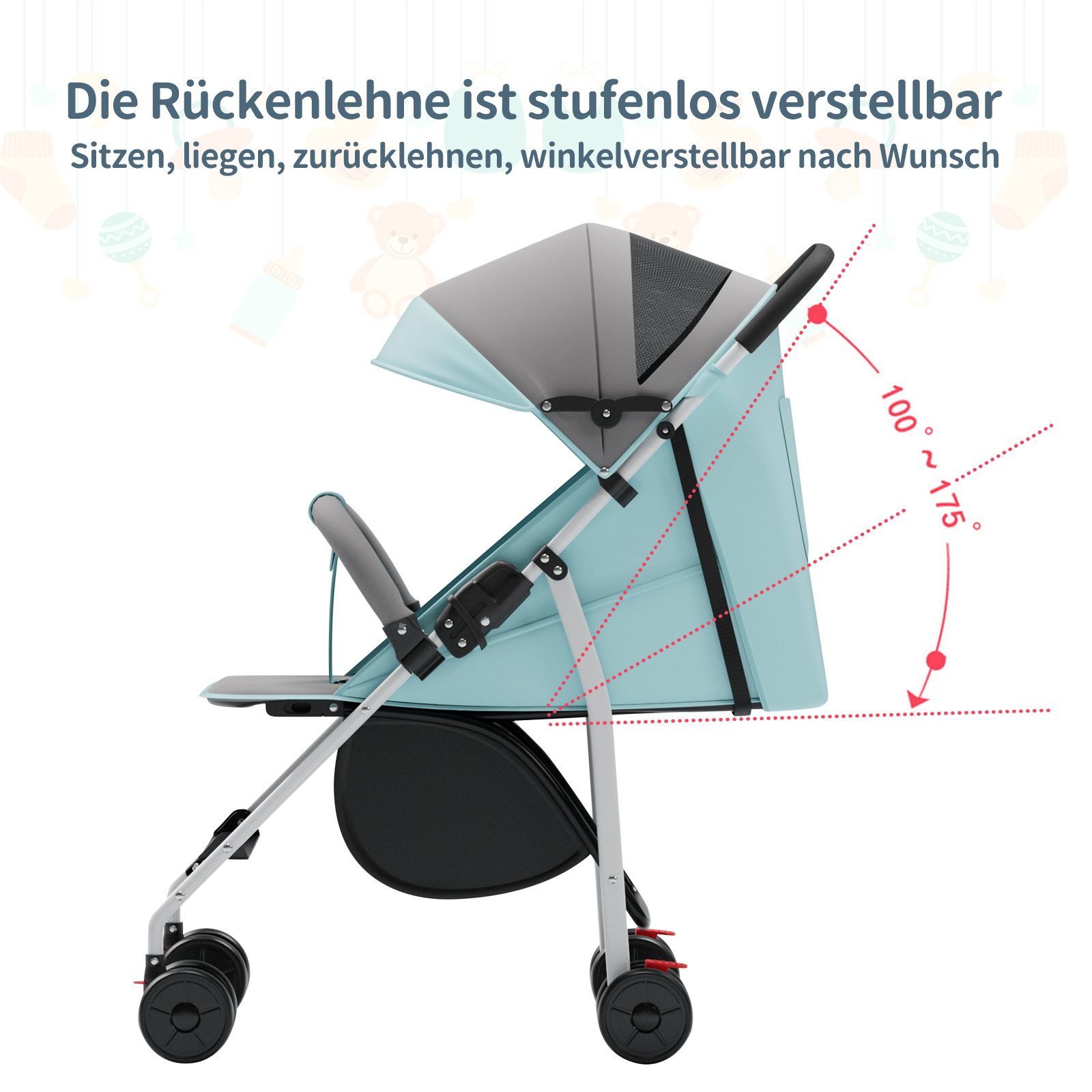 Kinder-Buggy Buggy Kinderwagen Kinderbuggy mit Liegefunktion für Kinder