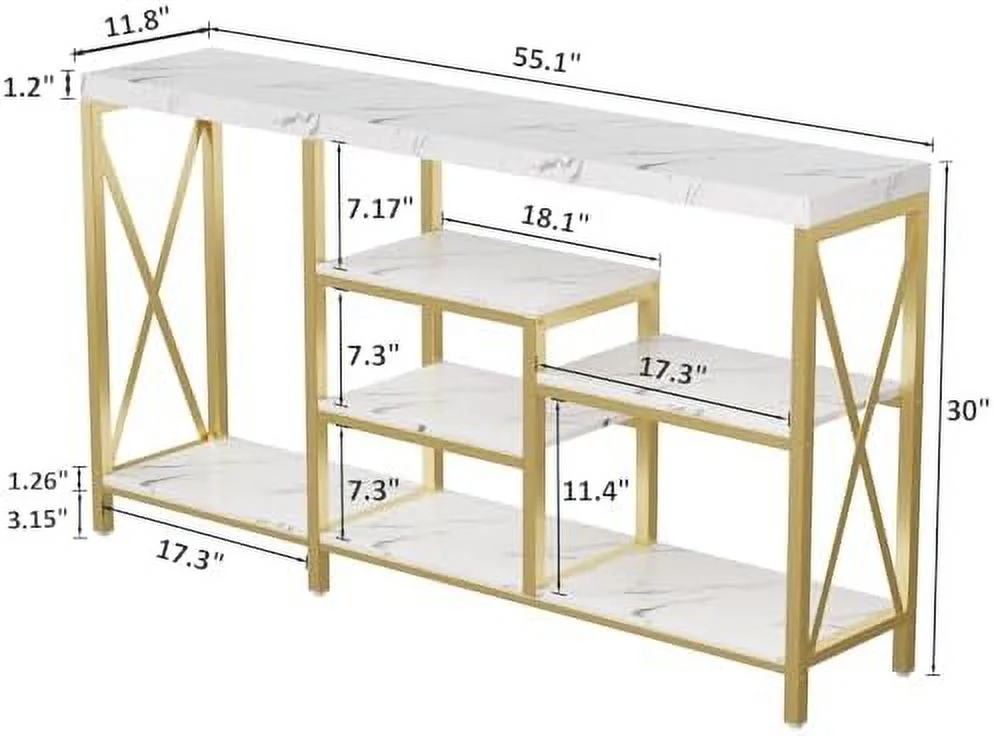 WTYNKAE 55′′ Dark Brown Entryway Console Table with Shelves – Farmhouse Style for Living Room