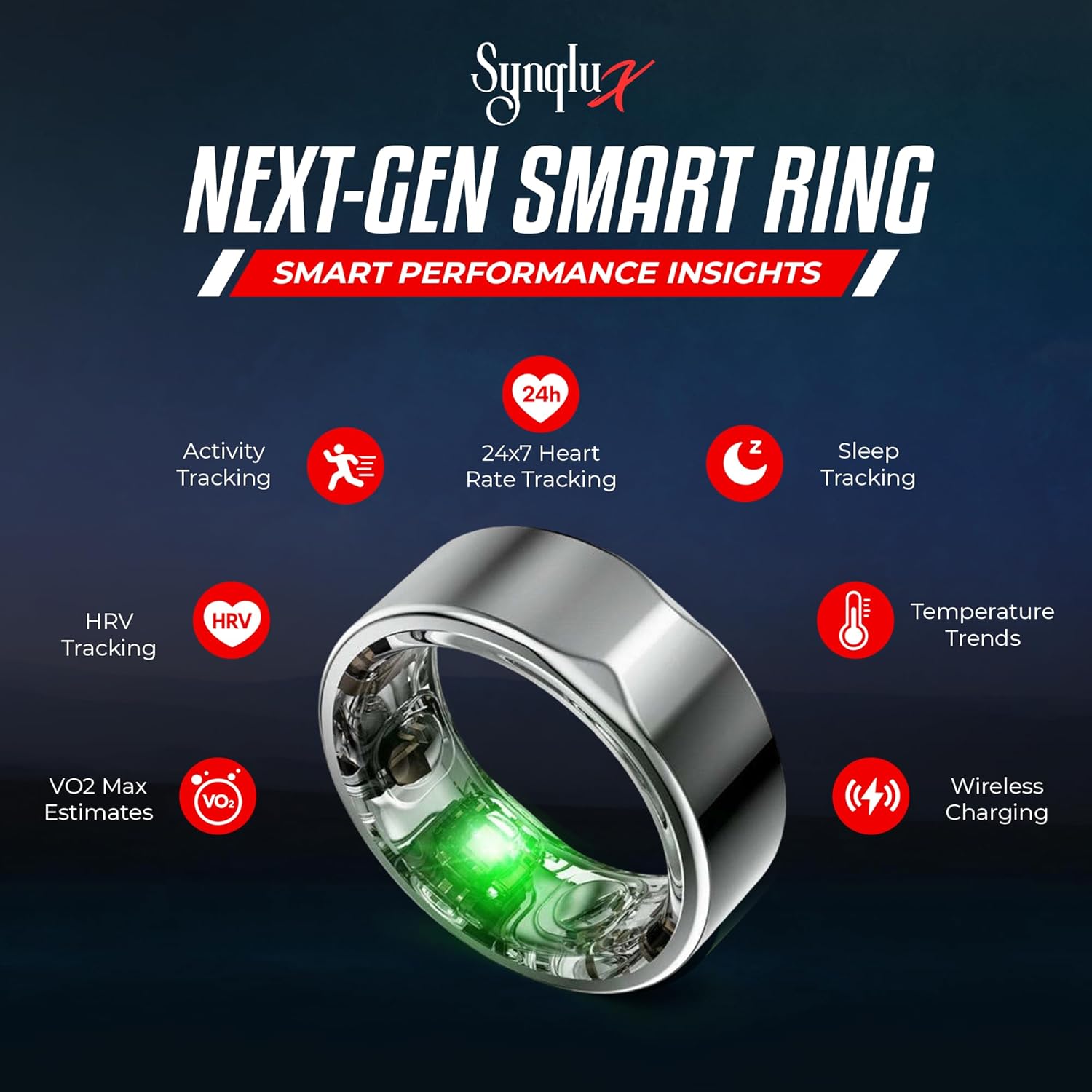 Smart Titan Ring (Silber Größe 13) - Fitness & Schlaf-Tracking Ring mit Pulsmesser, Aktivitätstracker, 10-Tage-Akku, Kein Abonnement, Unisex