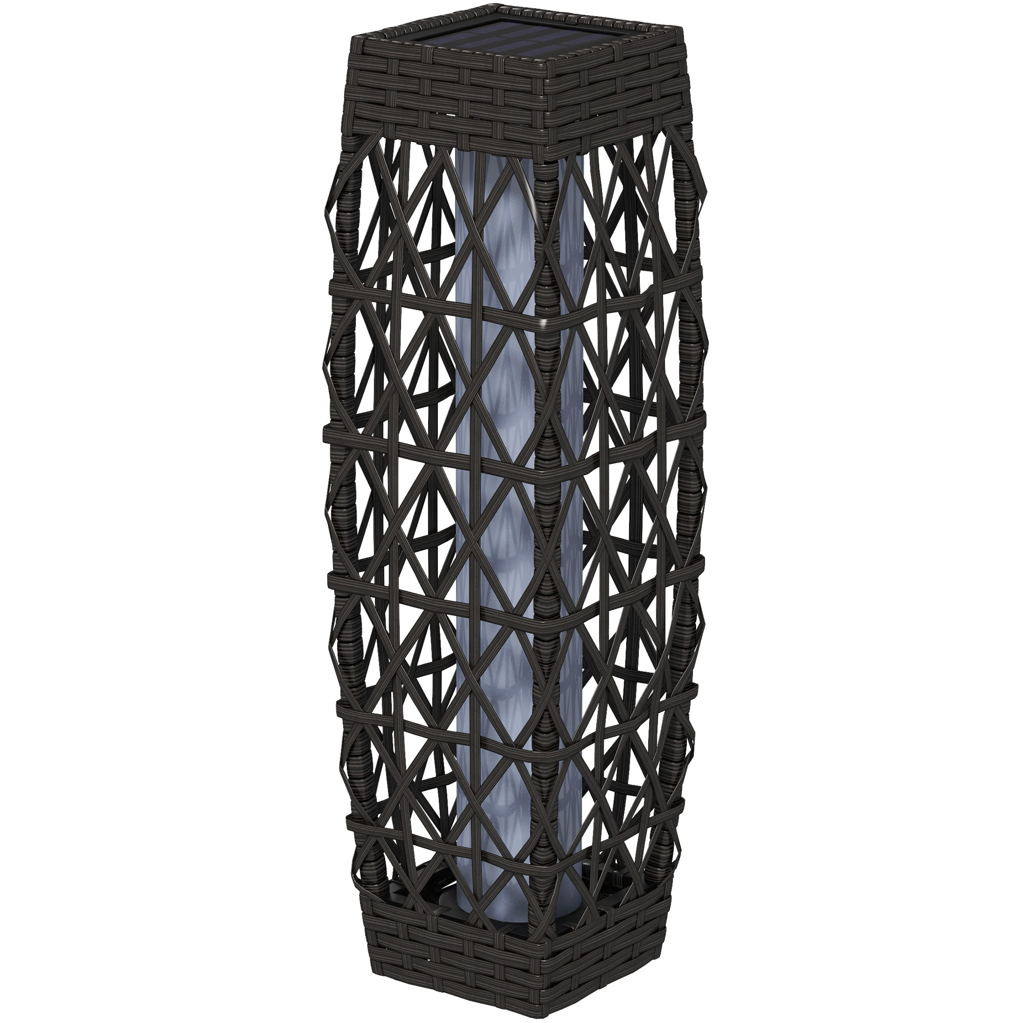 Outsunny Rattan Außenleuchte, Solar Gartenlampe, Einschaltautomatik, LED, wetterfest, Metallrahmen, 20 x 20 x 68cm, Grau