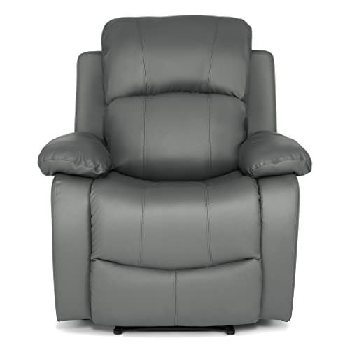 Bravich Divano reclinabile manuale in pelle rigenerata grigia di lusso, mobili per soggiorno, poltrona lounge set per il massimo comfort ed eleganza. Divano a posto singolo per la casa (96 x 93 x 97 : Amazon.it: Casa e cucina