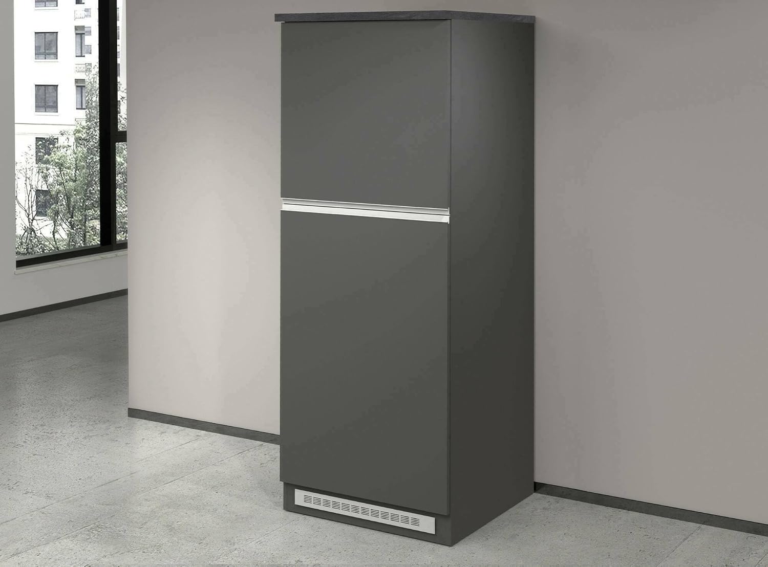 Dmora Dispensa da Cucina Plinio 60x60x165h cm Nero Antracite 2 Ripiani Apertura Battente, 2 Ante Made in Italy