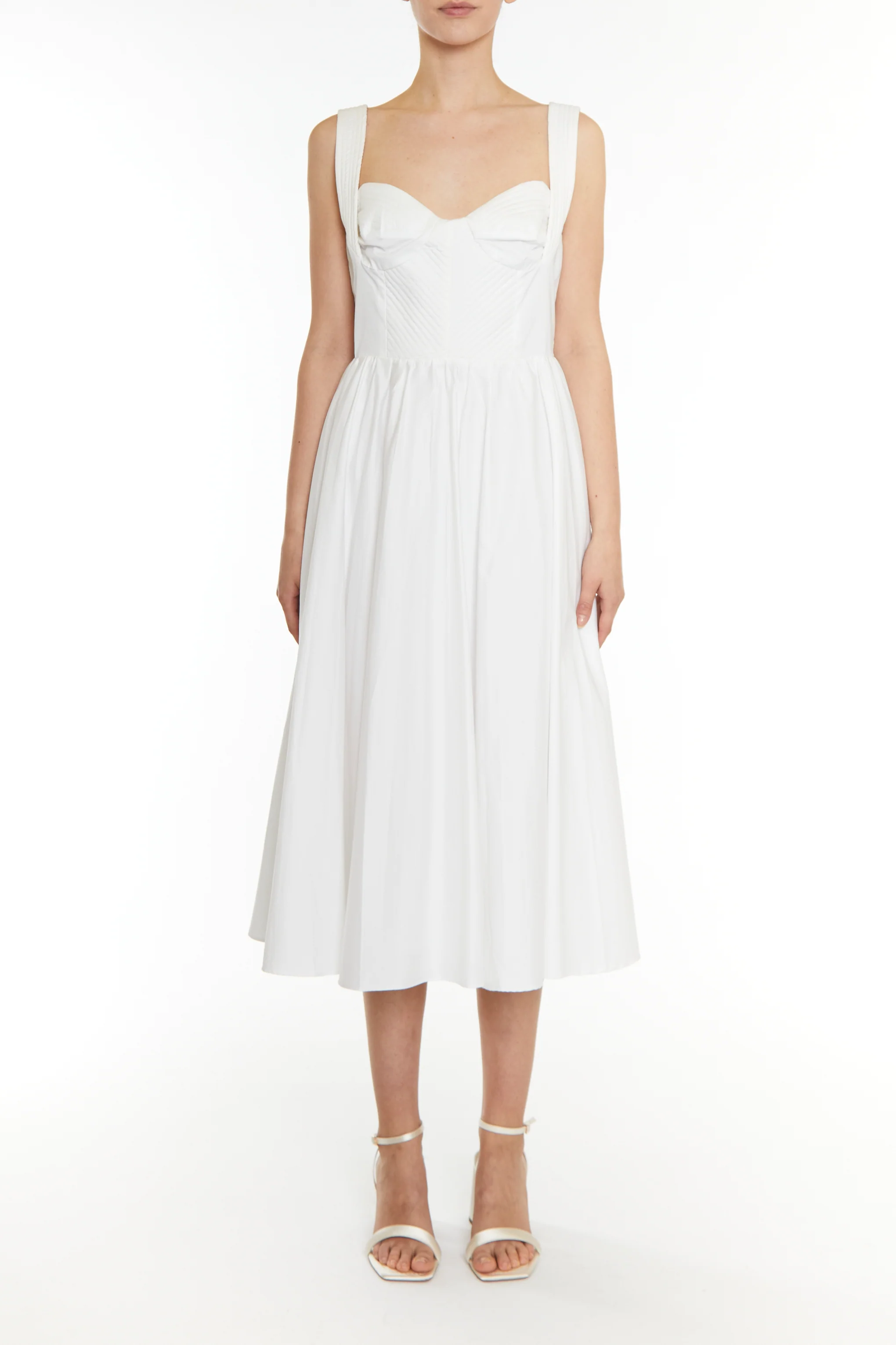 Hannah White Pleated Corset Midi Dress