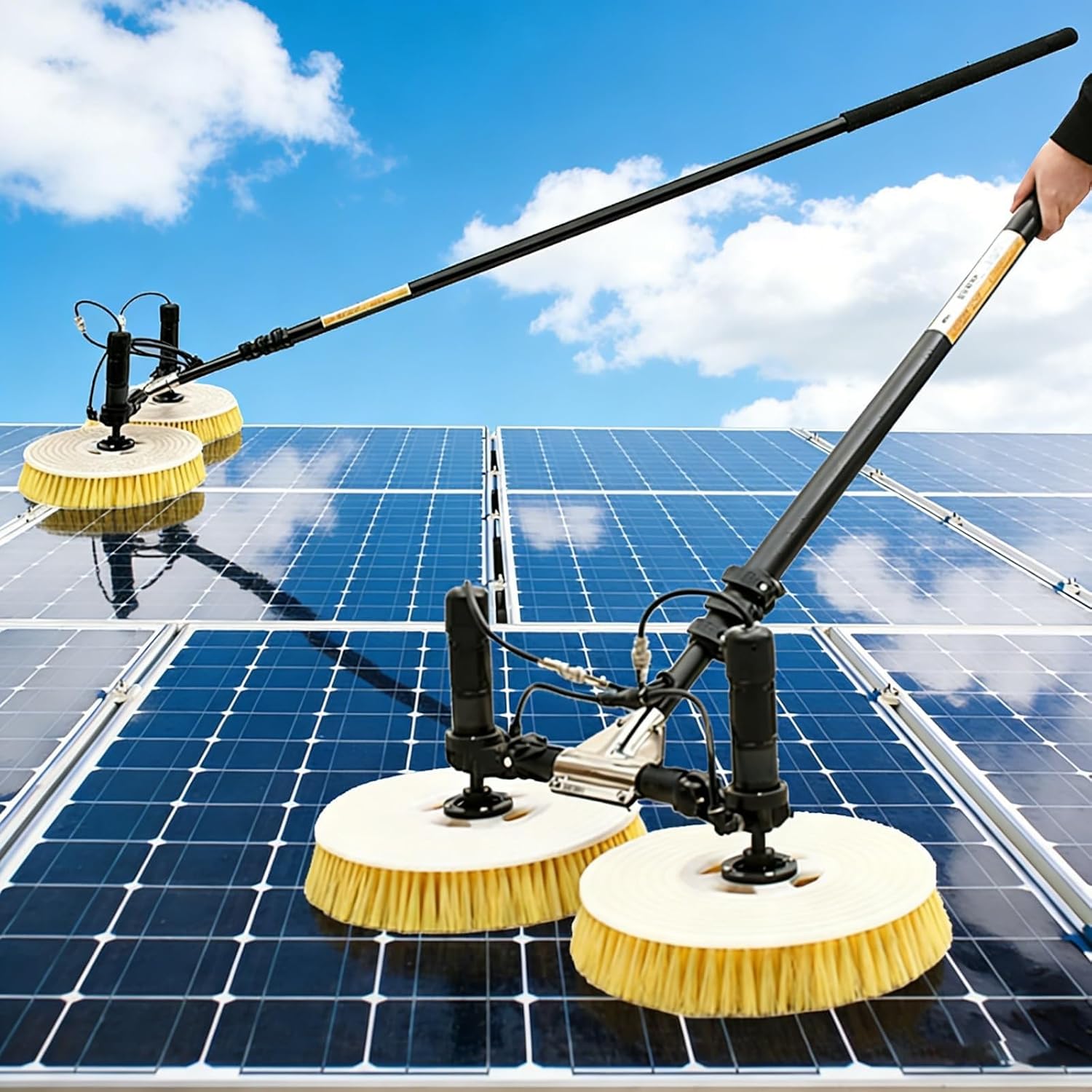 Professionelle Solar-reinigungsbürste für den Außenbereich, Teleskopstange PV -Panel Waschmaschine, Doppelkopf Solar Panel Reinigungsausrüstung Solarreiniger Roboter(Mains Electricity,7.5M)