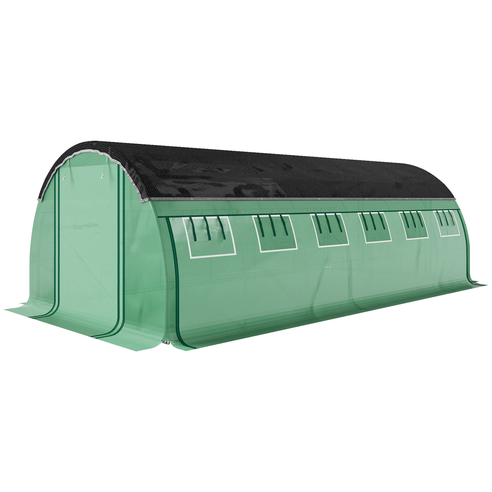 Outsunny 6 x 3 x 2 m Polytunnel-Gewächshaus mit Sonnenschutznetz, rollbaren Seitenwänden, Kunststoff-Abdeckung, Stahlrahmen, Grün