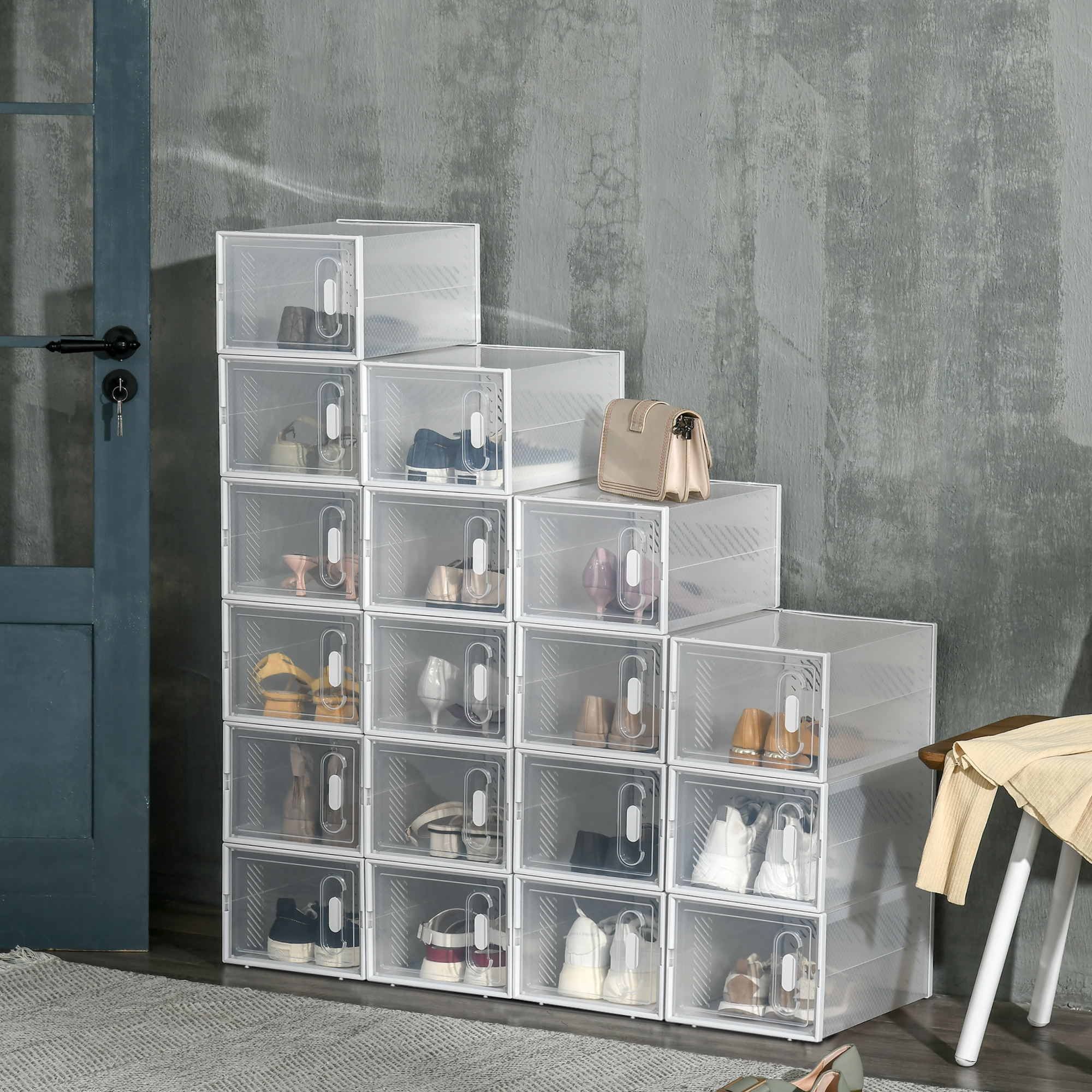 HOMCOM Modulares Regalsystem mit 18 Fächern, Steckregal, 25 cm x 35 cm x 19 cm, Transparent