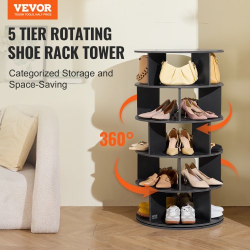 VEVOR Schuhregal Drehbarer Schuhständer Schuhschrank 5-stufig 360° Schwarz
