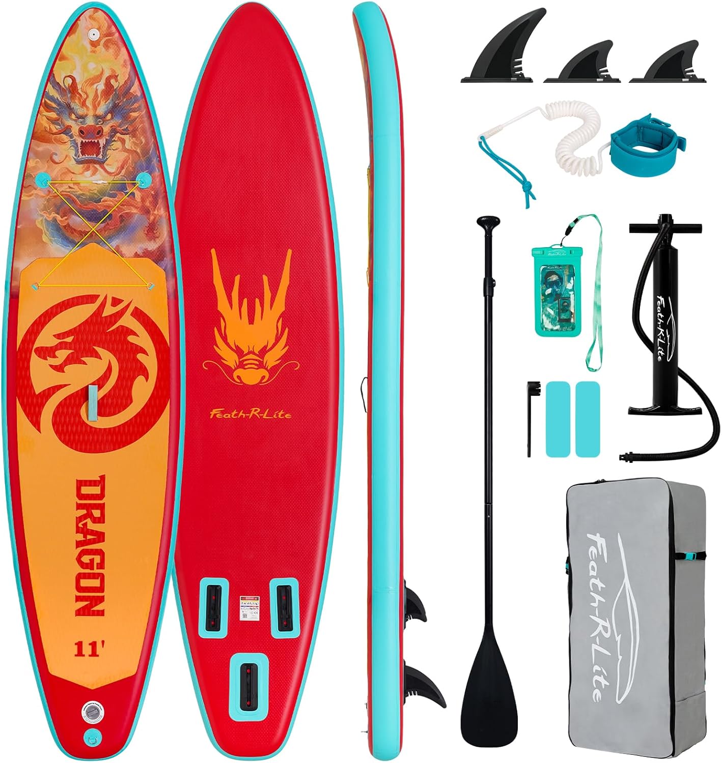 FEATH-R-LITE Tavole da Stand Up Paddle Gonfiabili Paddleboard Multifunzionale con Pompa Manuale, Zaino SUP, Guinzaglio, Pagaia Regolabile, Per Adulti, Tutti i Livelli di Abilità