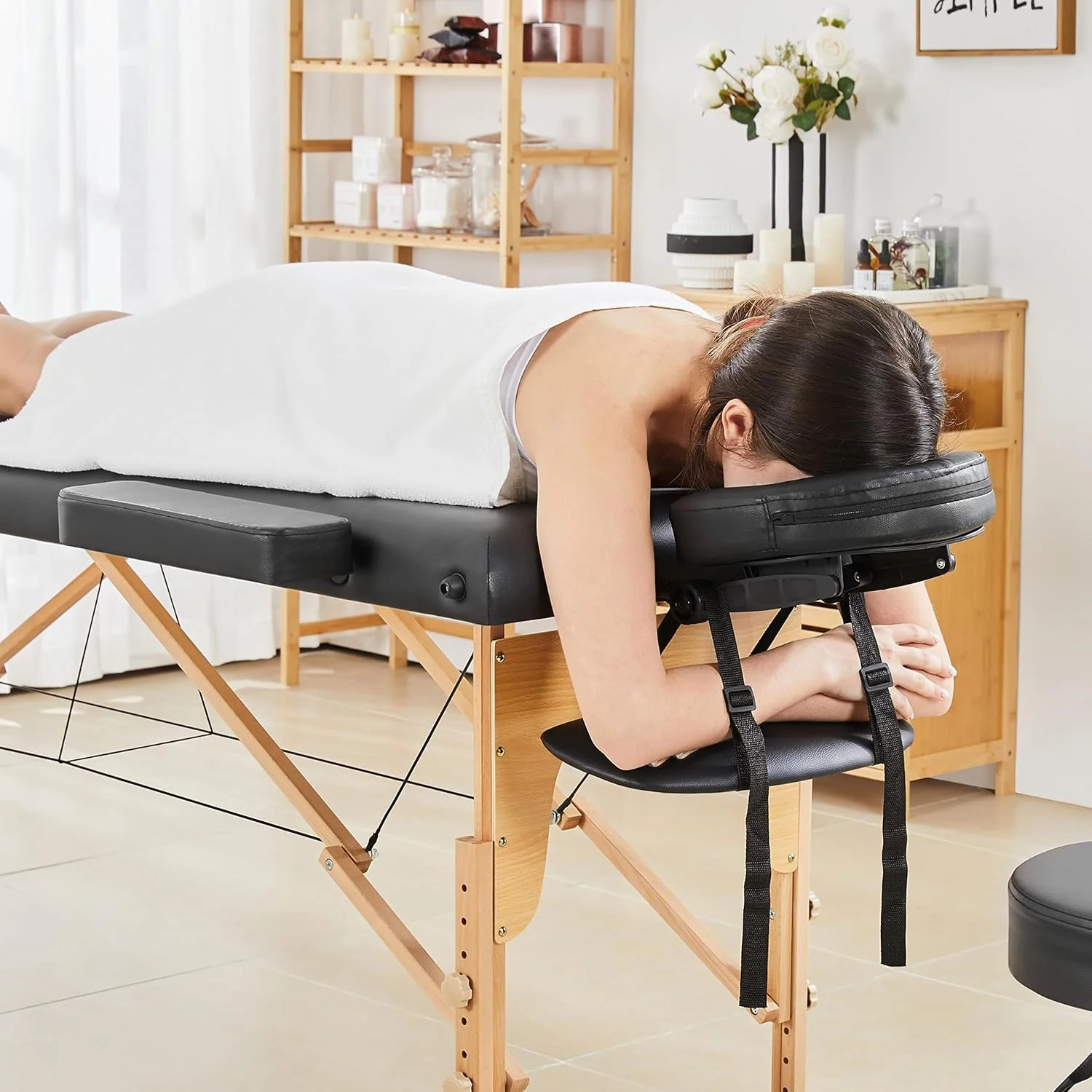 Massage Table Lash Bed Portable Massage Spa Bed Beauty Tattoo Table Adjustable for Eyelash Tech Physical Therapy Couch, Black