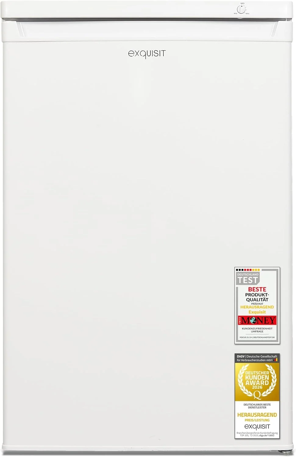 Exquisit Gefrierschrank, 40 dB, 91 l, Weiß, Nutzinhalt, Energieeffizienzklasse E, kompakte Bauform, 4-Sterne-Gefrieren