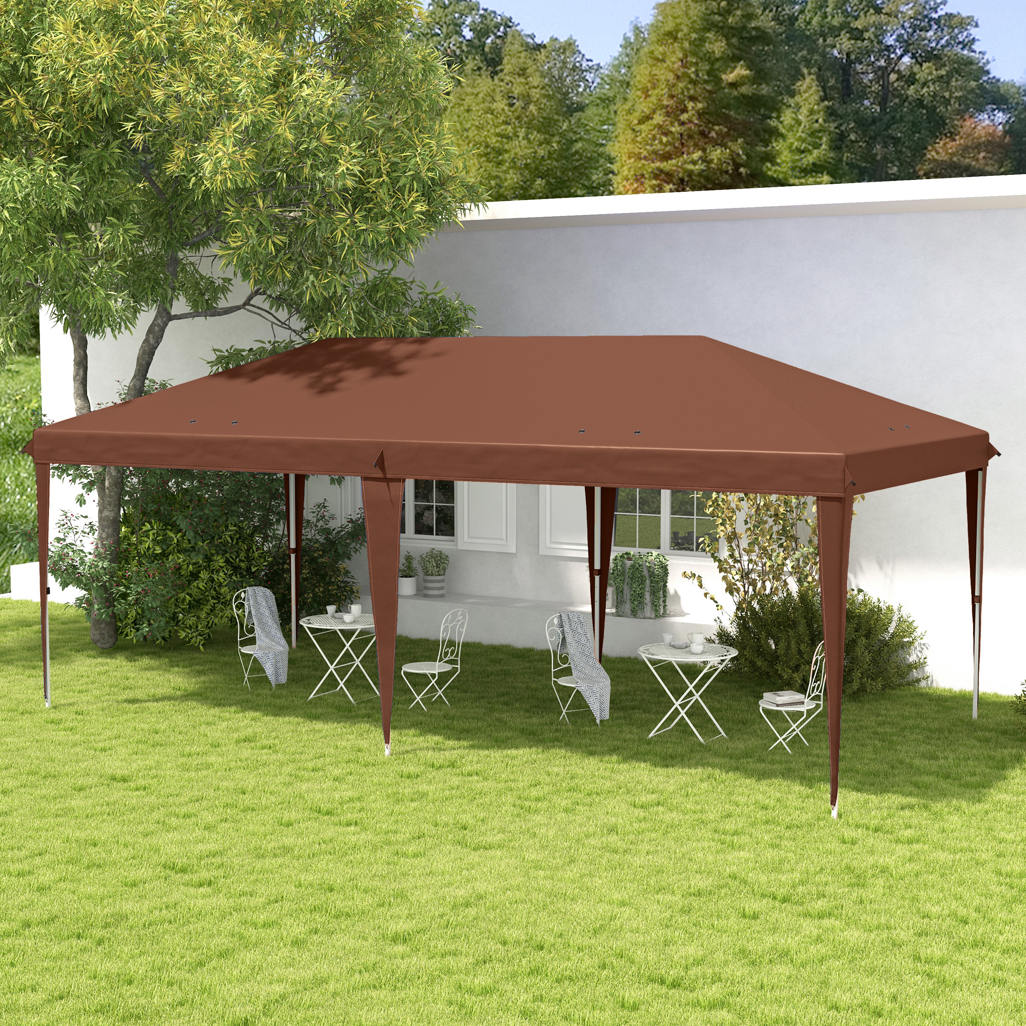 Outsunny Tonnelle 6 x 3 m Garten-Pavillon-Zelt Pop-up-Falt-Zelt Tragetasche inklusive Epoxidstahl Oxford Hochdichtes Braun