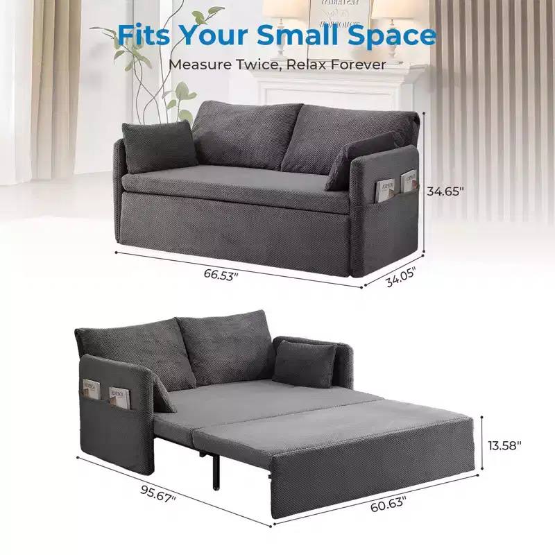 Convertible Sofa Bed with Adjustable Backrest, Bubble Fleece