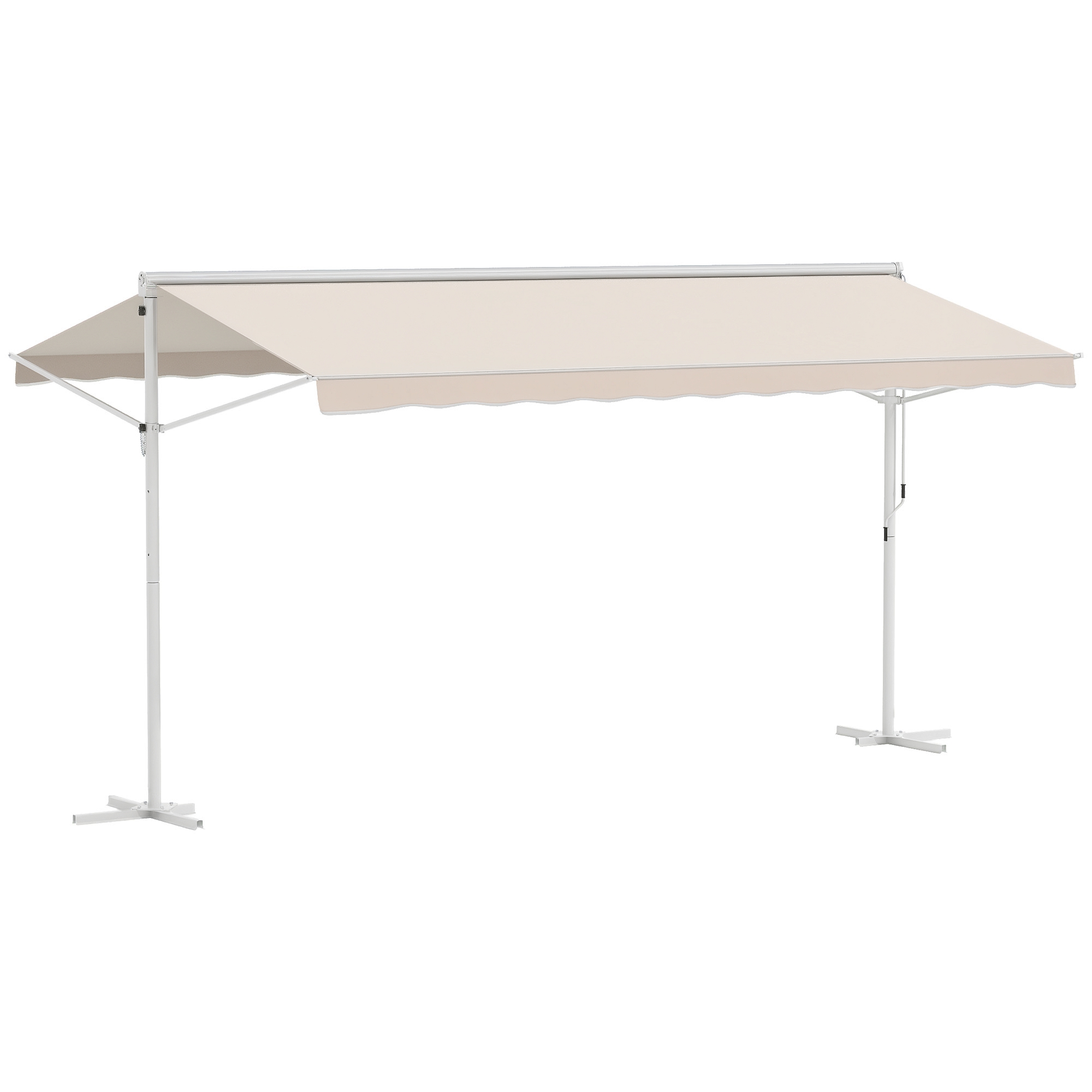 Outsunny Standmarkise Markise 4,5 x 3,4m Terrassenüberdachung Gartenmarkise mit Faltarm Kurbel Terrasse Creme Alu Metall