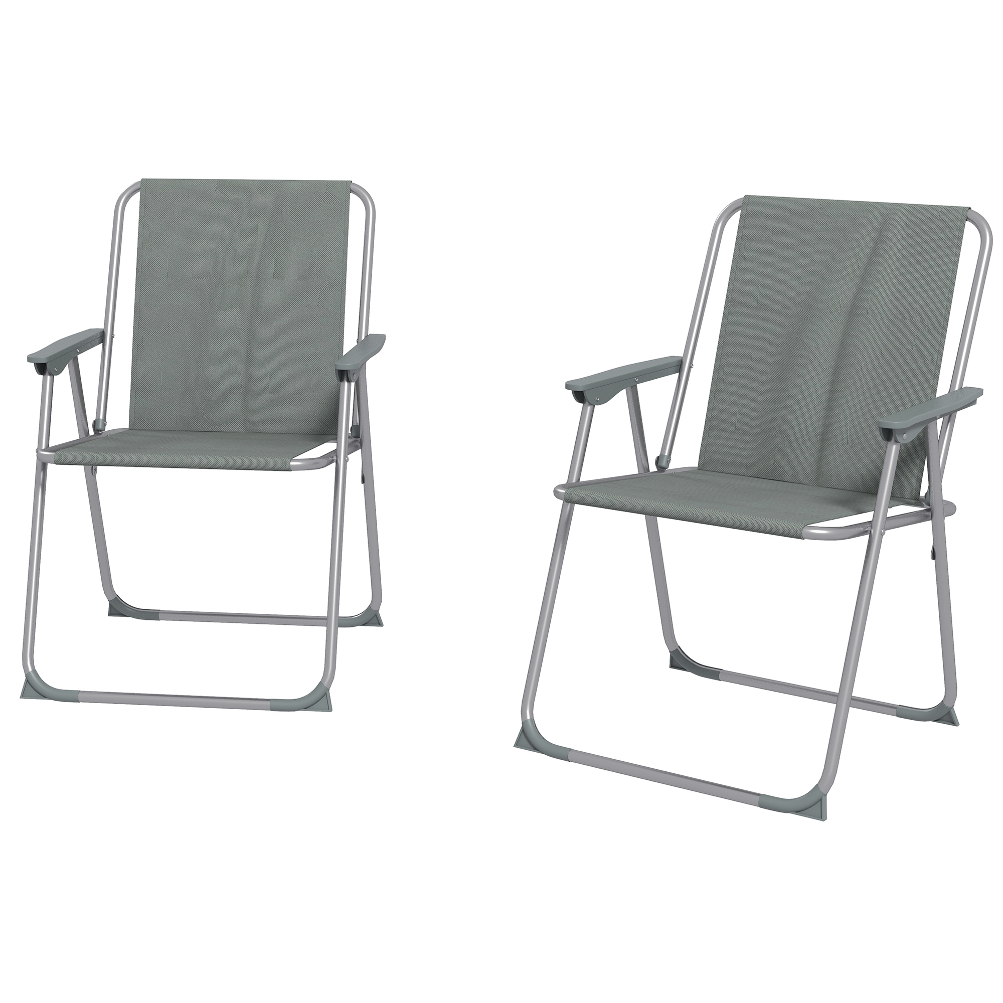 Outsunny Set 2 Klappbare Gartenstühle mit Armlehnen und Atmungsaktivem Stoff, Grau