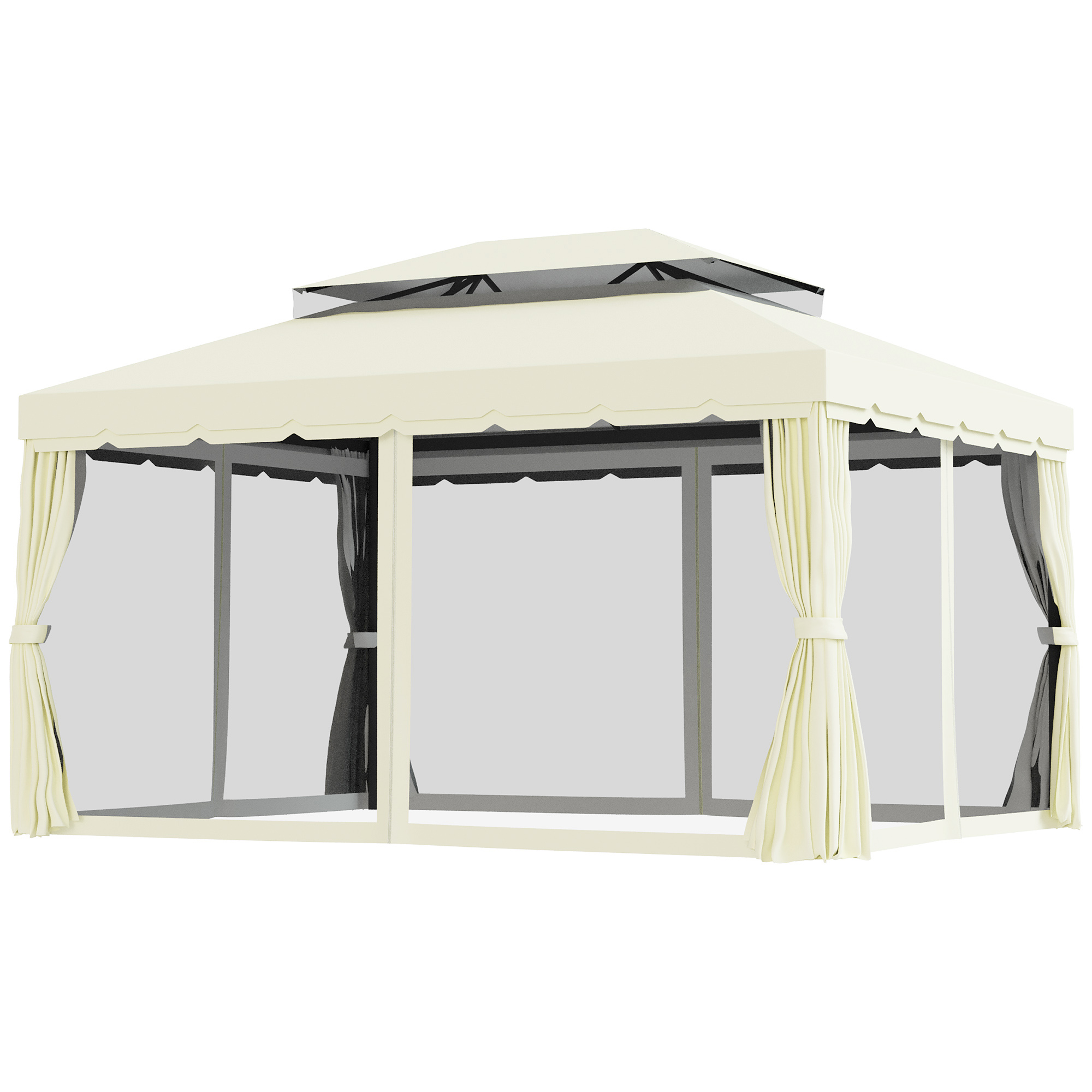 Outsunny Gartenpavillon Pavillon Barnum mit Doppel-Dach, Seitenwänden und abnehmbaren Moskitonetzen 4 x 3 m creme