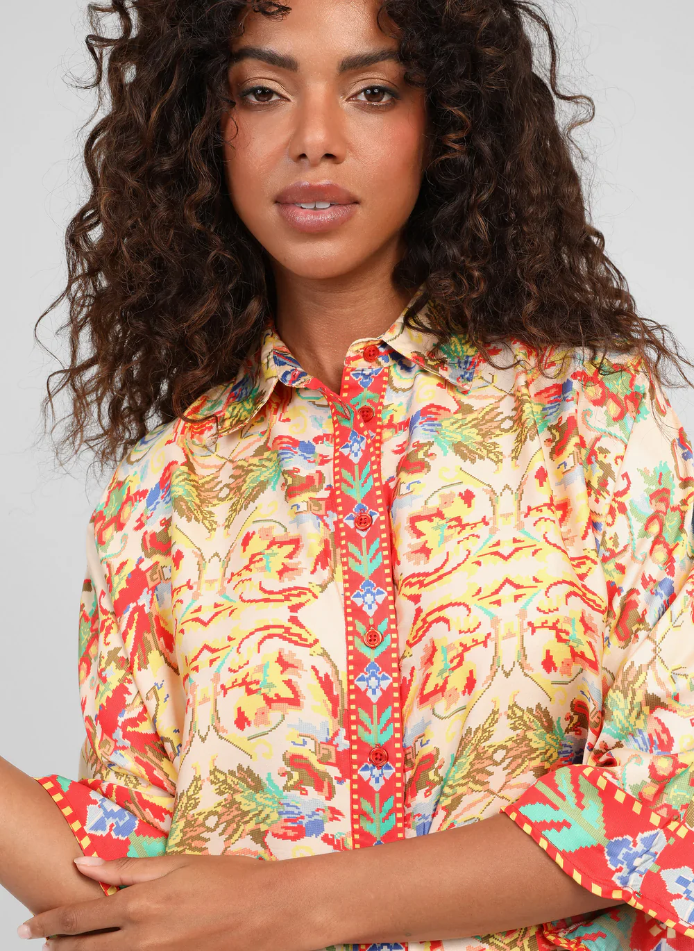 Sarlena Satin-Effect Printed Shirt �C Ecru | Women's Luxury Modal Top