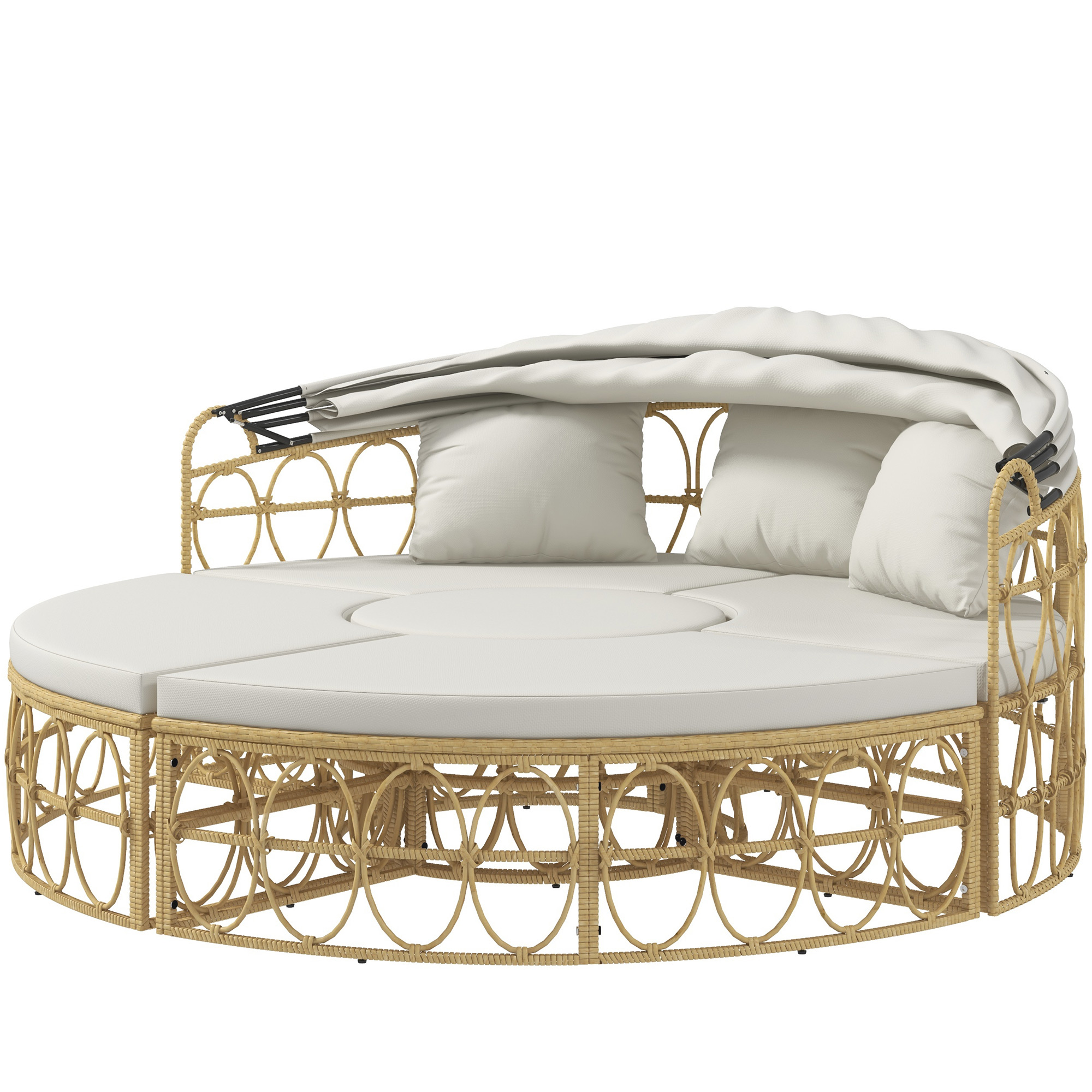 Outsunny Sonneninsel, 4-teilig, ausziehbares Dach, 5 Kissen, Rattanoptik, 178B x 85T x 66,5H cm, Beige