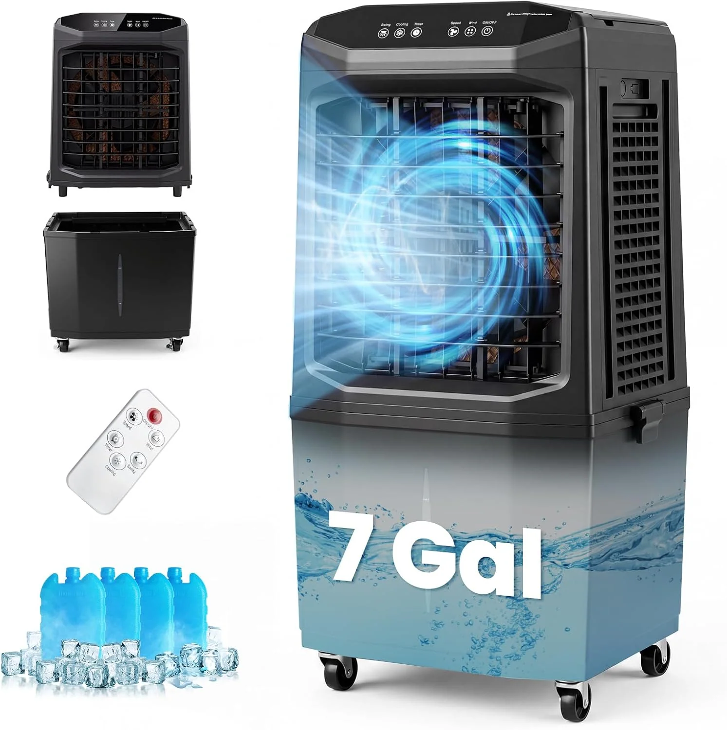 KOTEK 7 Gal Swamp Cooler Air Conditioner, Oscillating Cooling Fan That Blows Cold Air for Room Garage Patio