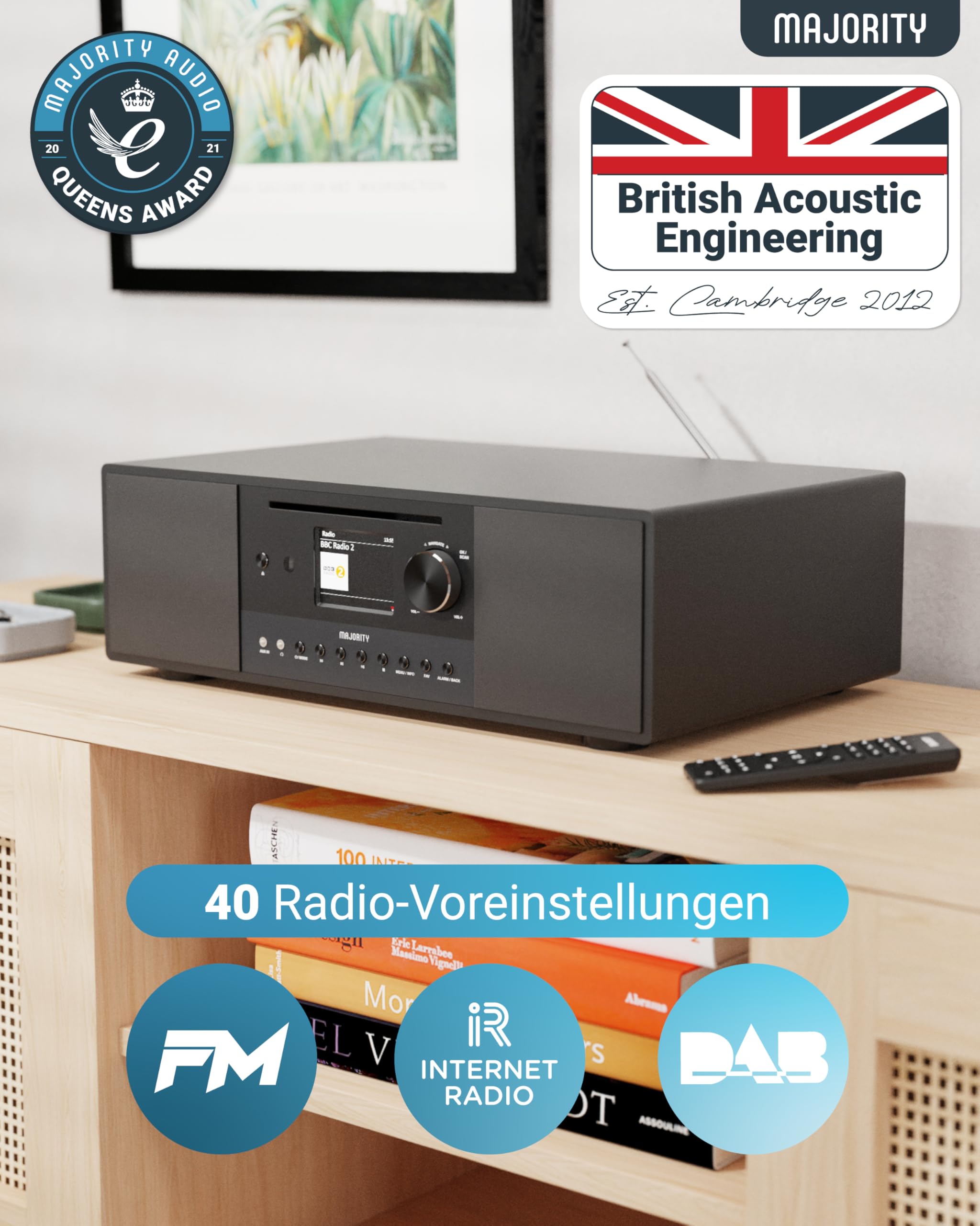Internetradio-Stereoanlage Quadriga 120 W 2.1 DAB+ UKW WLAN Bluetooth CD-Player Spotify Connect Subwoofer mit Fernbedienung