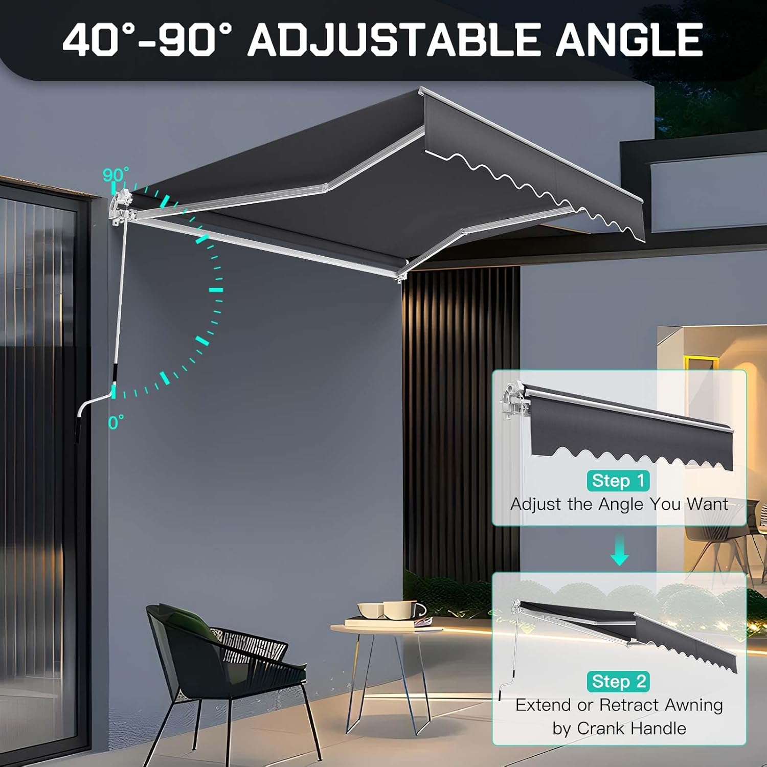 Gelenkarmmarkise 3m Sonnenschutz Markise für Balkon & Terrasse – Wasserabweisend, Robustes Markisentuch, Aluminiumrahmen – Höhenverstellbare Sonnenmarkise mit Handkurbel für optimalen Schatten
