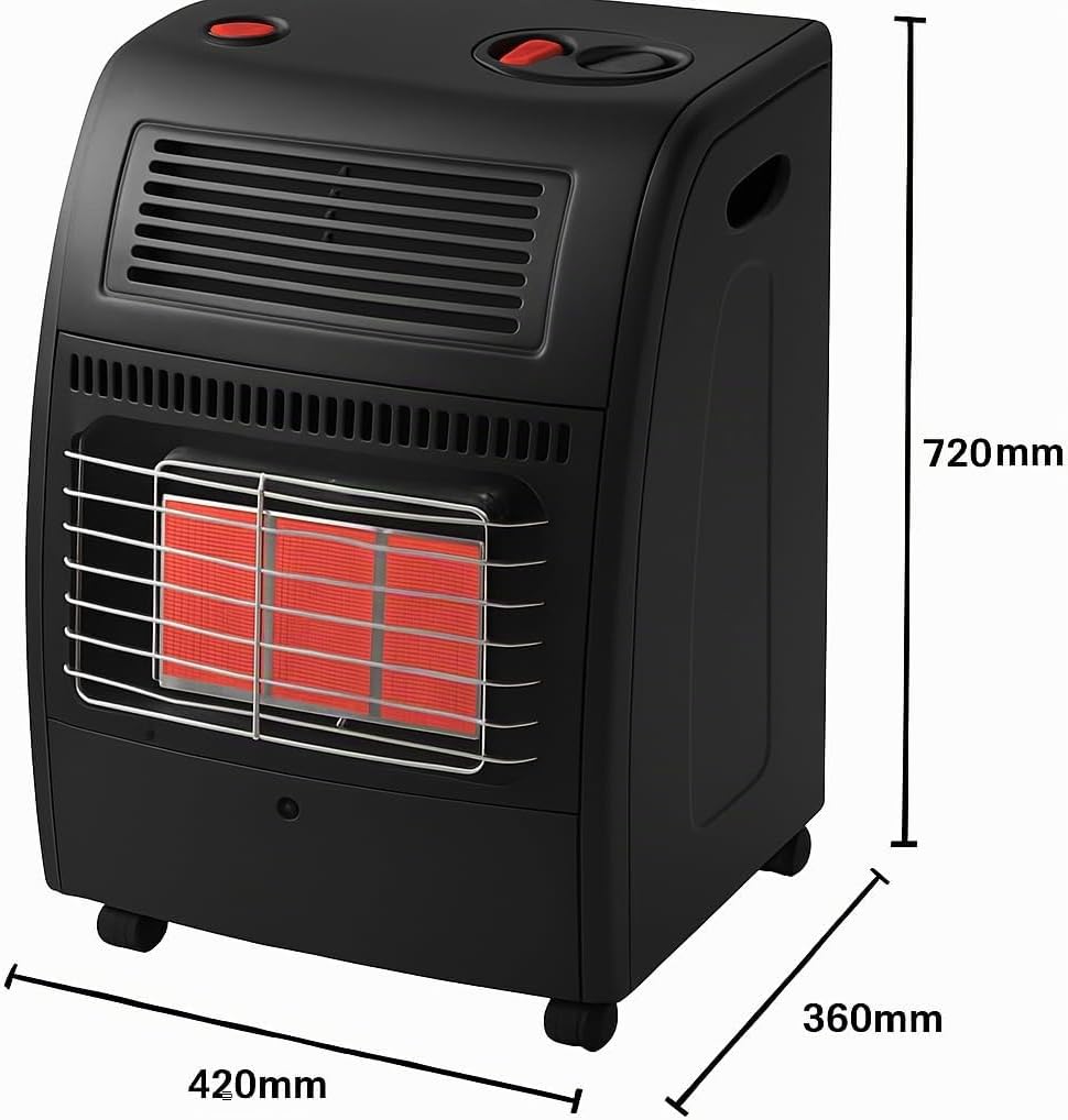 BRICOZONE Stufa Catalitica A Gas Gpl Con Infrarossi 4200W Con Ventilazione Turbo 1500W 3 Livelli Di Potenza Con Sicurezza Ods E Ffd Per Ambienti Fino A 80 Mq Con Ruote Design Compatto Nero Opaco