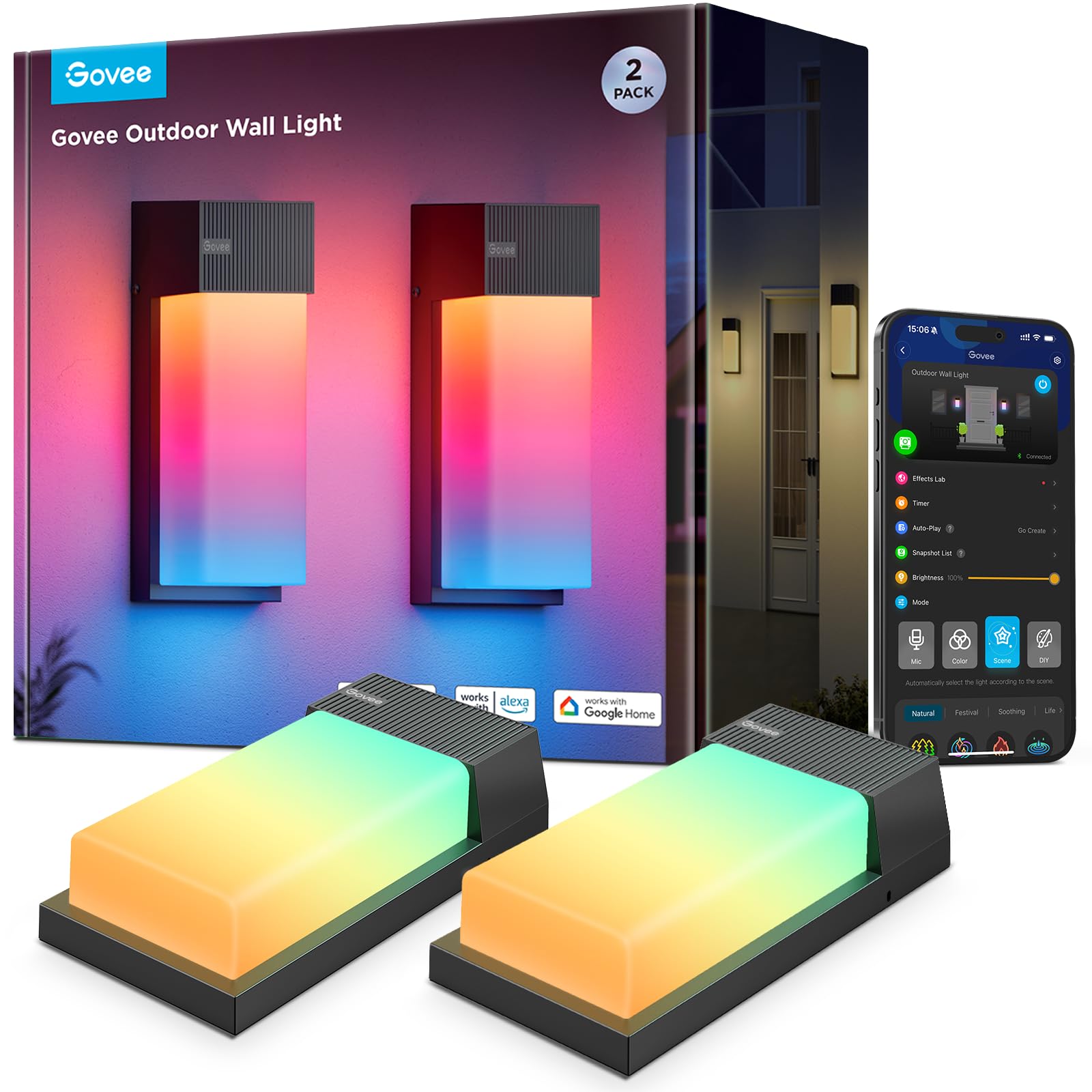 Smarte Außenwandleuchte 1500 lm IP65 2700–6500 K 2er-Set Aluminium Wi-Fi App Alexa Google Assistant Matter 45 Lichtszenen