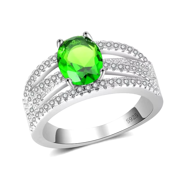 925 Sterling Silver Beautiful Green Stone Ring
