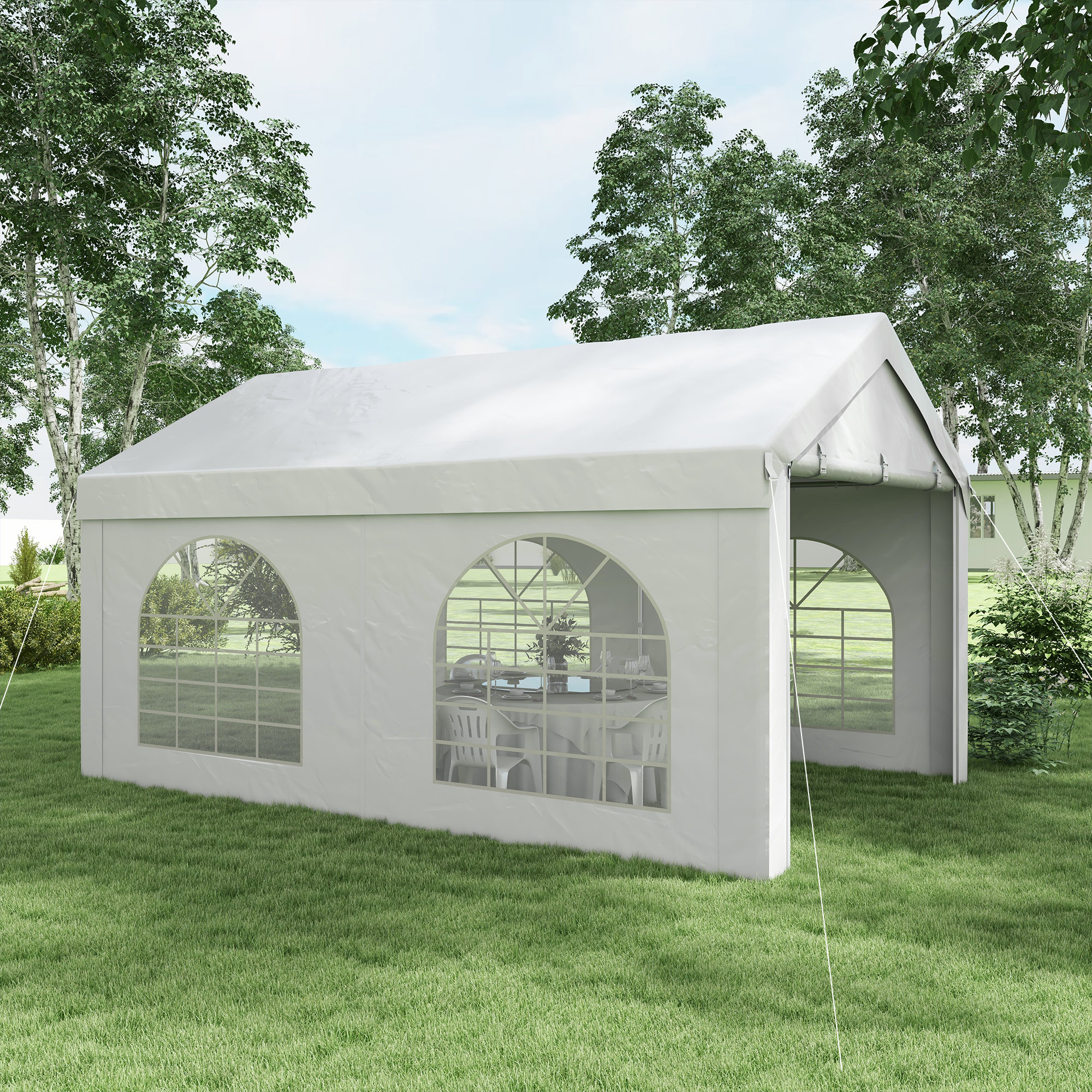 Outsunny Empfangszelt, Pavillon, Zeltbarnum 5 x 3 m mit 4 großen Fenstern 2 Türen 15m²