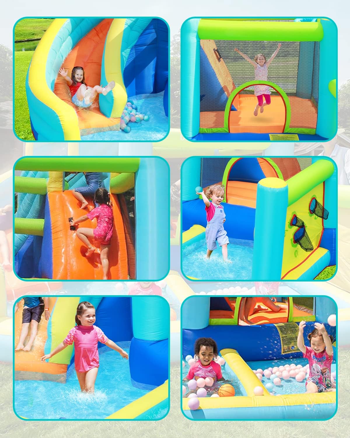 Castello Gonfiabile per Bambini Parco Acquatico con Scivolo Trampolino Piscina Parete da Arrampicata e Canestro da Basket Grande Castello Gonfiabile per Giardino Esterno Pu貌 Ospitare Fino a 5 Bambini