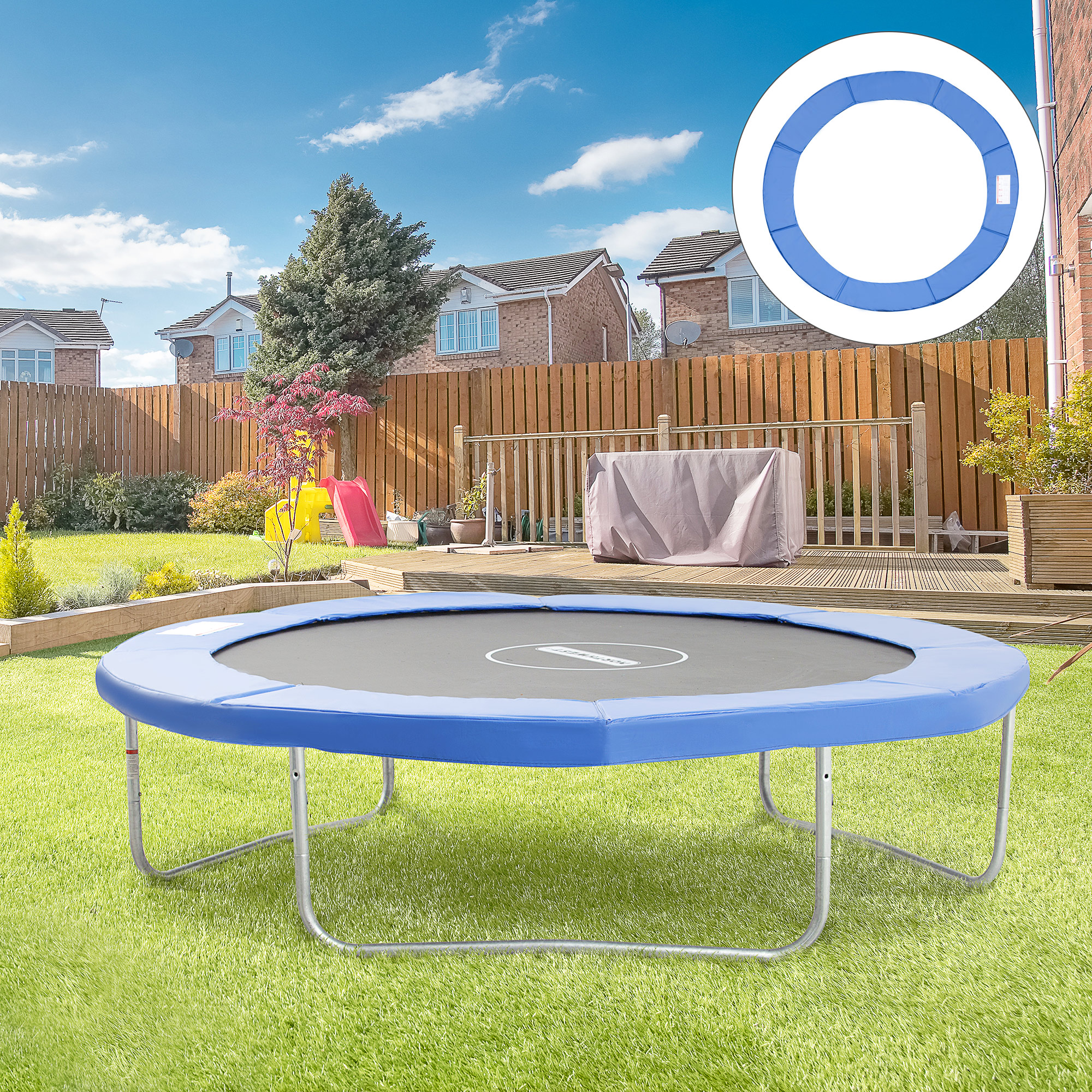 HOMCOM Trampolin Randabdeckung Sicherheitsnetz Wetterplane 8ft 10ft 12ft 15ft Randabdeckung: Ø 305cm-Blau(Trampolin nicht enthalten)