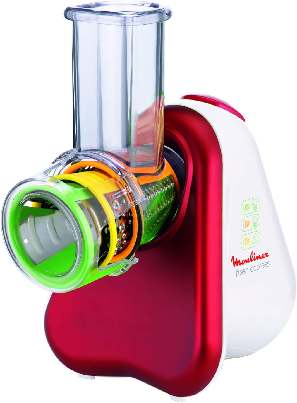 Moulinex DJ755G10 Fresh Express Plus Electric Grater Slicer, 5 Cutting Functions, 200 W, 1 L, 1 Decibel, Plastic, Red