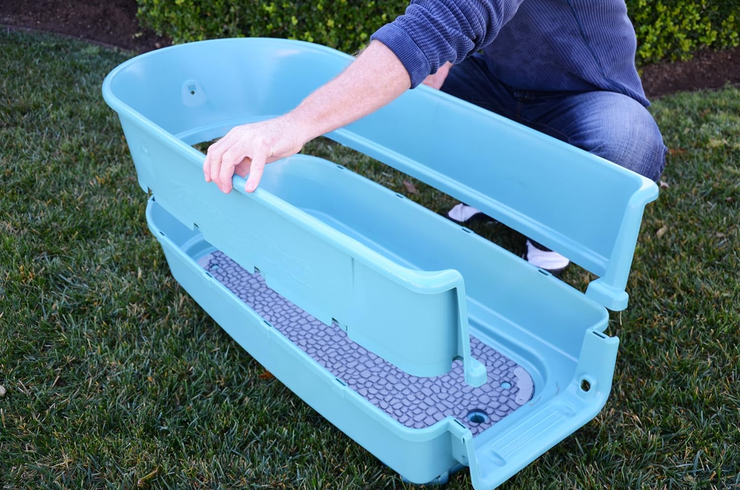 Booster Bath Elevated Pet Bathing Large Teal Steps Combo