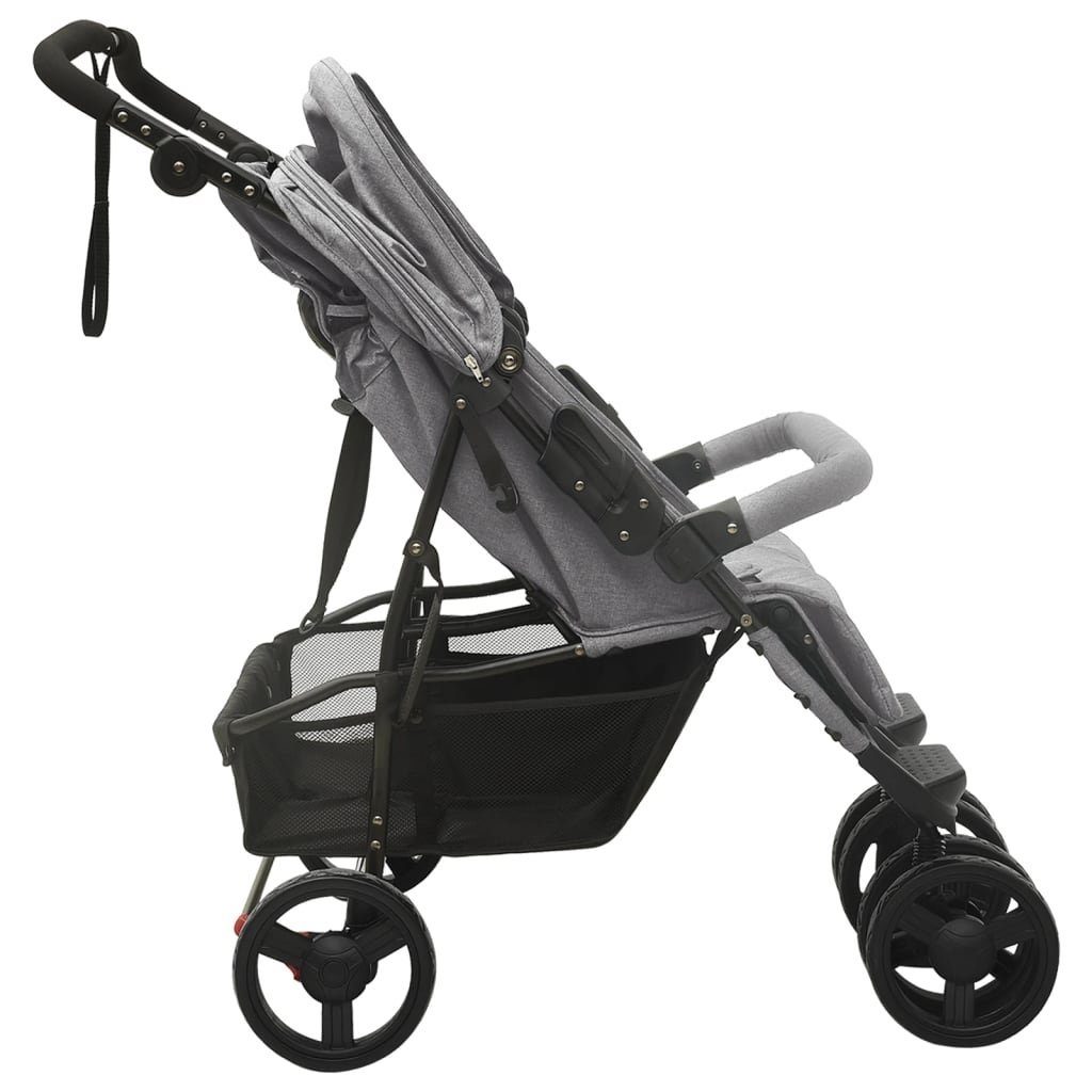 Kinder-Buggy aus Stahl, Leinenstoff in Hellgrau