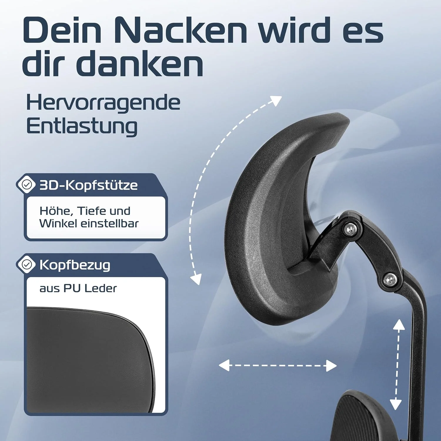 CLOUVOU Ergonomischer Bürostuhl mit verstellbaren Armlehnen und Kopfstütze