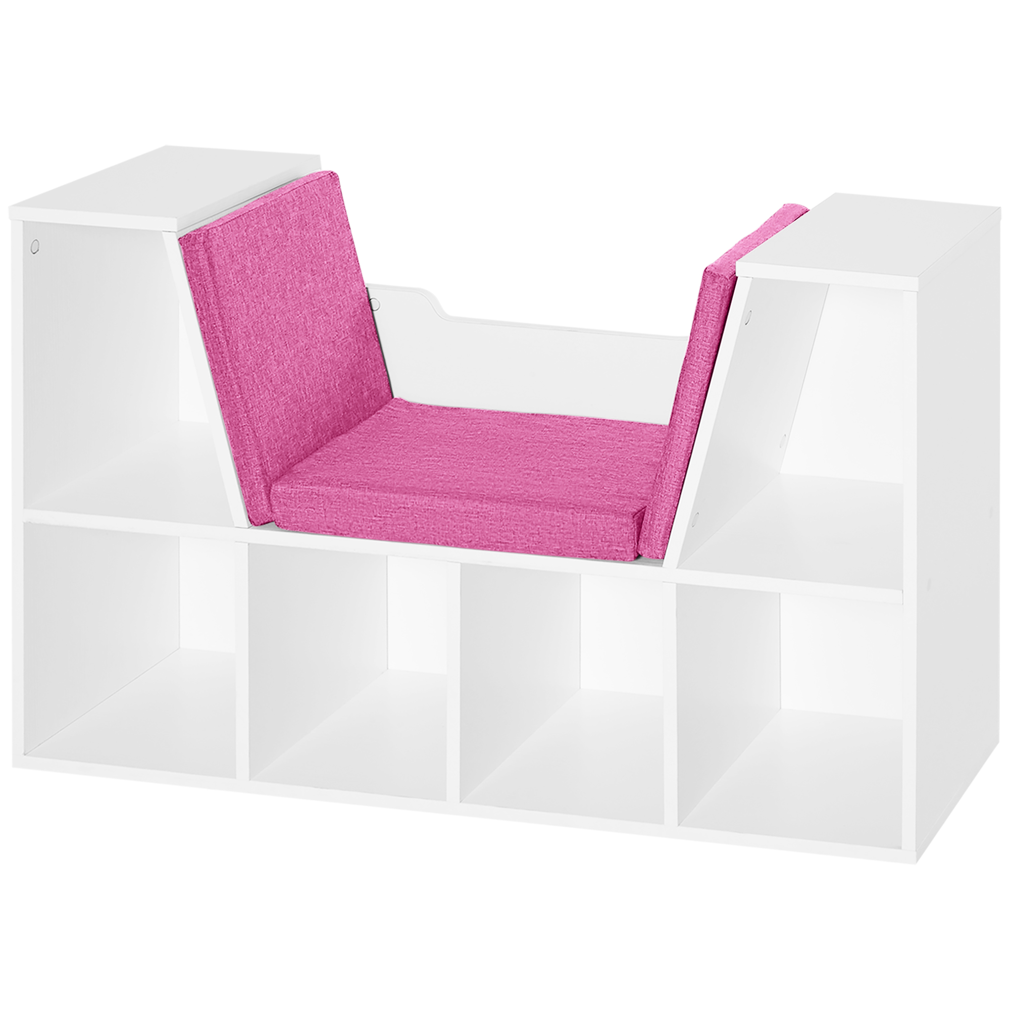 HOMCOM Bibliothek Bank 2 in 1 Design Zeitgenössisch 6 Fächer 3 Kissen inklusive 102L x 30B x 61H cm Weiß Rosa
