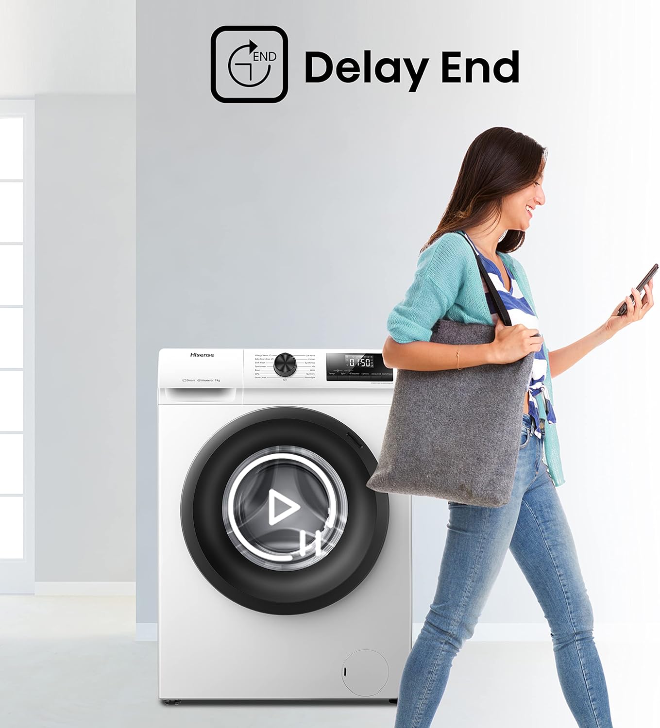 Hisense WFVB7012EM Front Load Washing Machine 7 kg 1200 rpm 15 Programs Steam LED Display Rapid Program Delay Start Child Lock