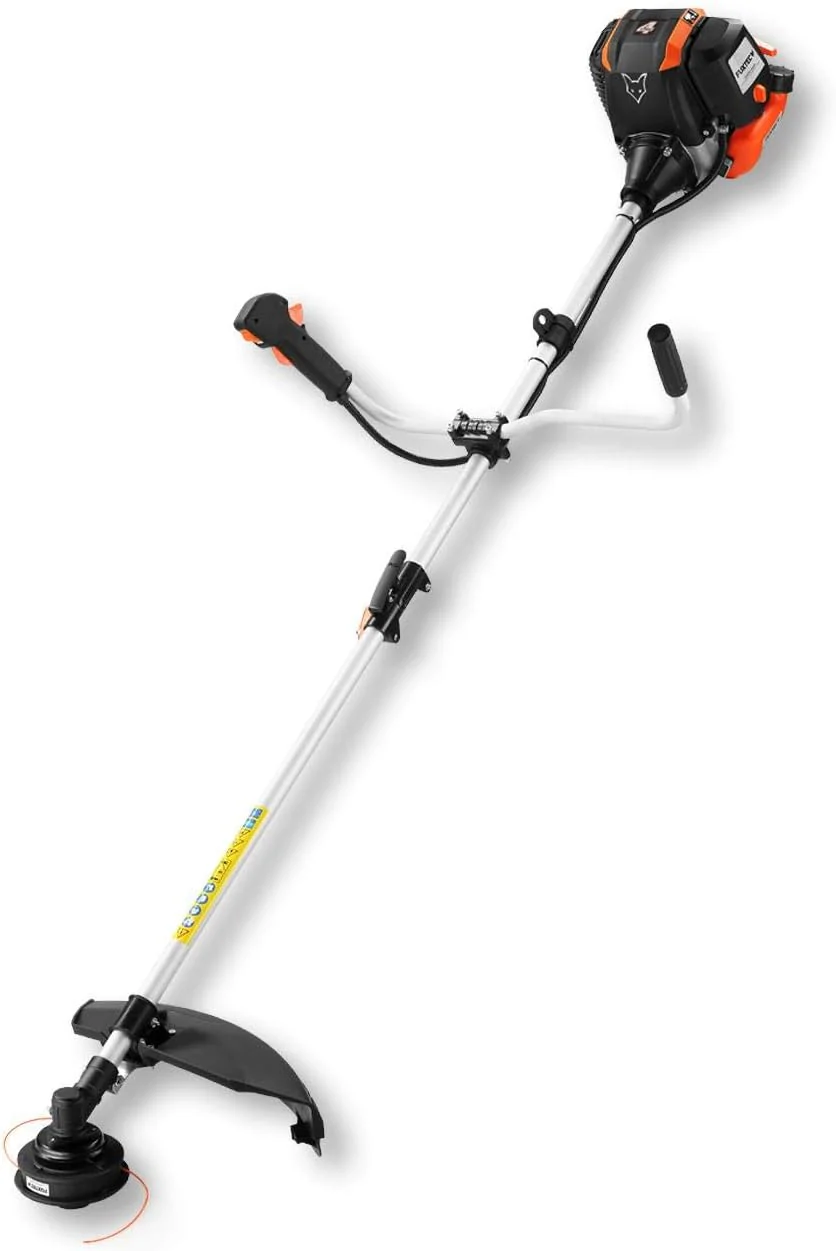 FUXTEC Benzine bosmaaier FX-4MS142, grastrimmer met 4-taktmotor, 320 mm maaicirkel, snelheidsregelaar en easy-starter, incl. draadspoel/professionele draagriem