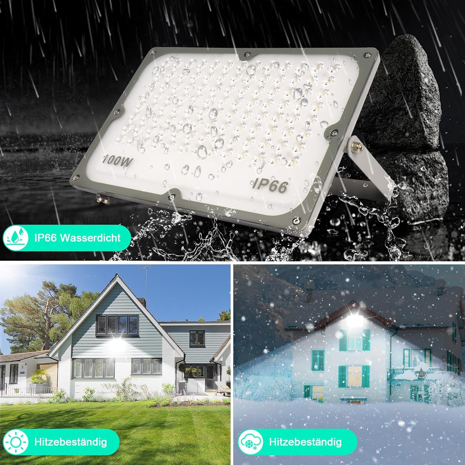 LED Strahler Außen 300W, 5 Stücke Superhell Dünn LED Fluter Außen, 6500K Kaltweiß Scheinwerfer Fluter, IP65 Wasserdicht Outdoor Sicherheitsleuchte für Garten, Hinterhof, Sportplatz
