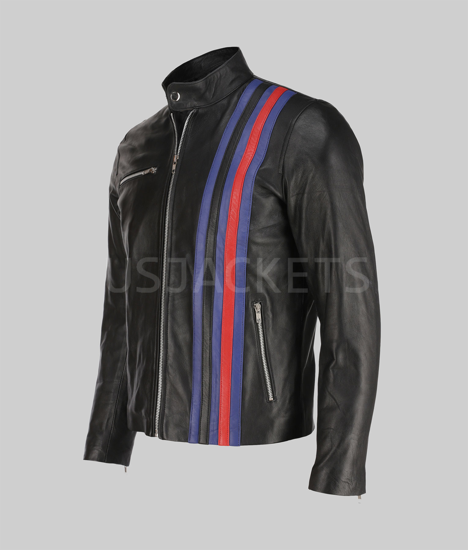 Mens Black Leather Racer Jacket