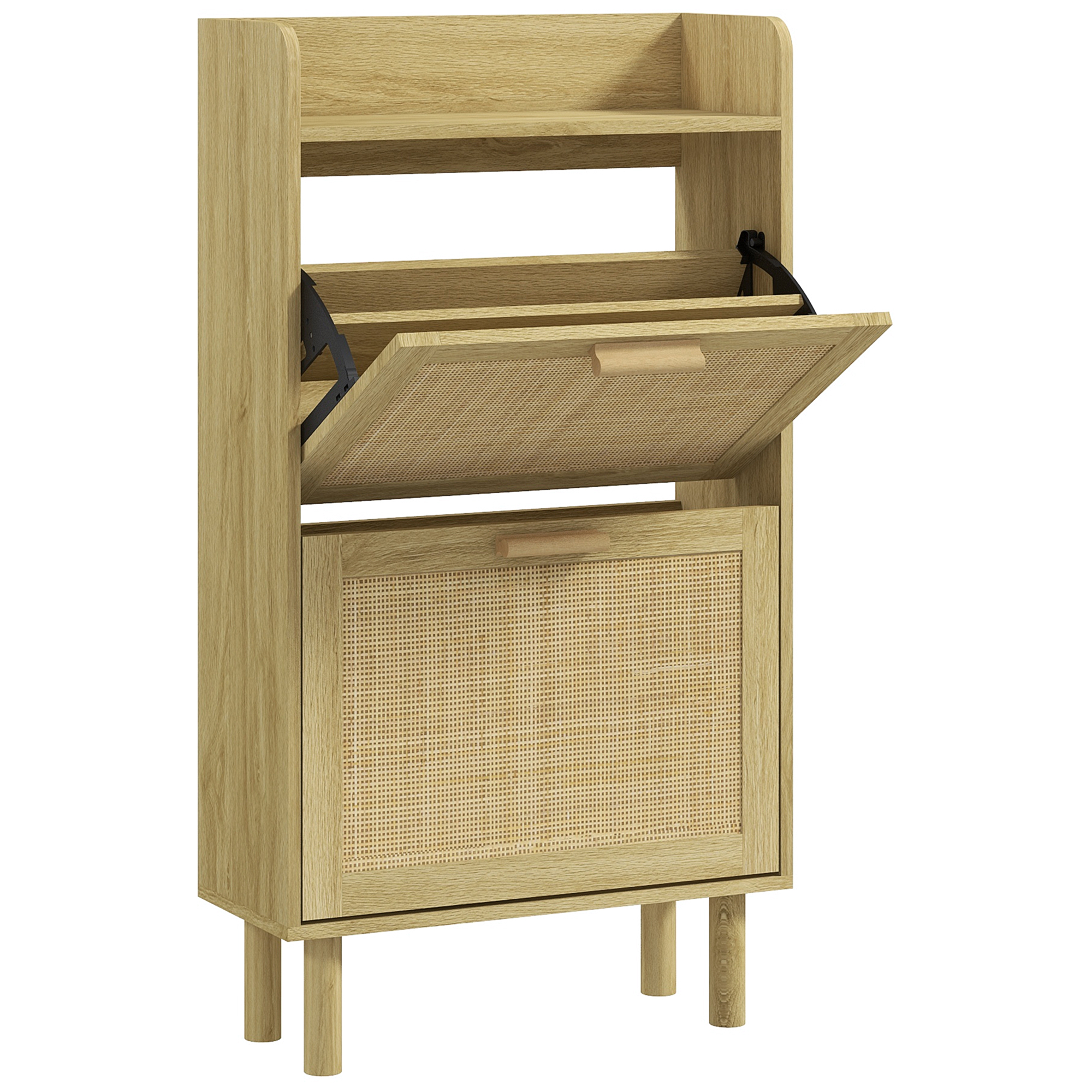 HOMCOM Schuhschrank 2 Schwenktüren Regal geflochtene Rattan-Optik Bohème Design - Maße 80L x 24,5B x 110H cm