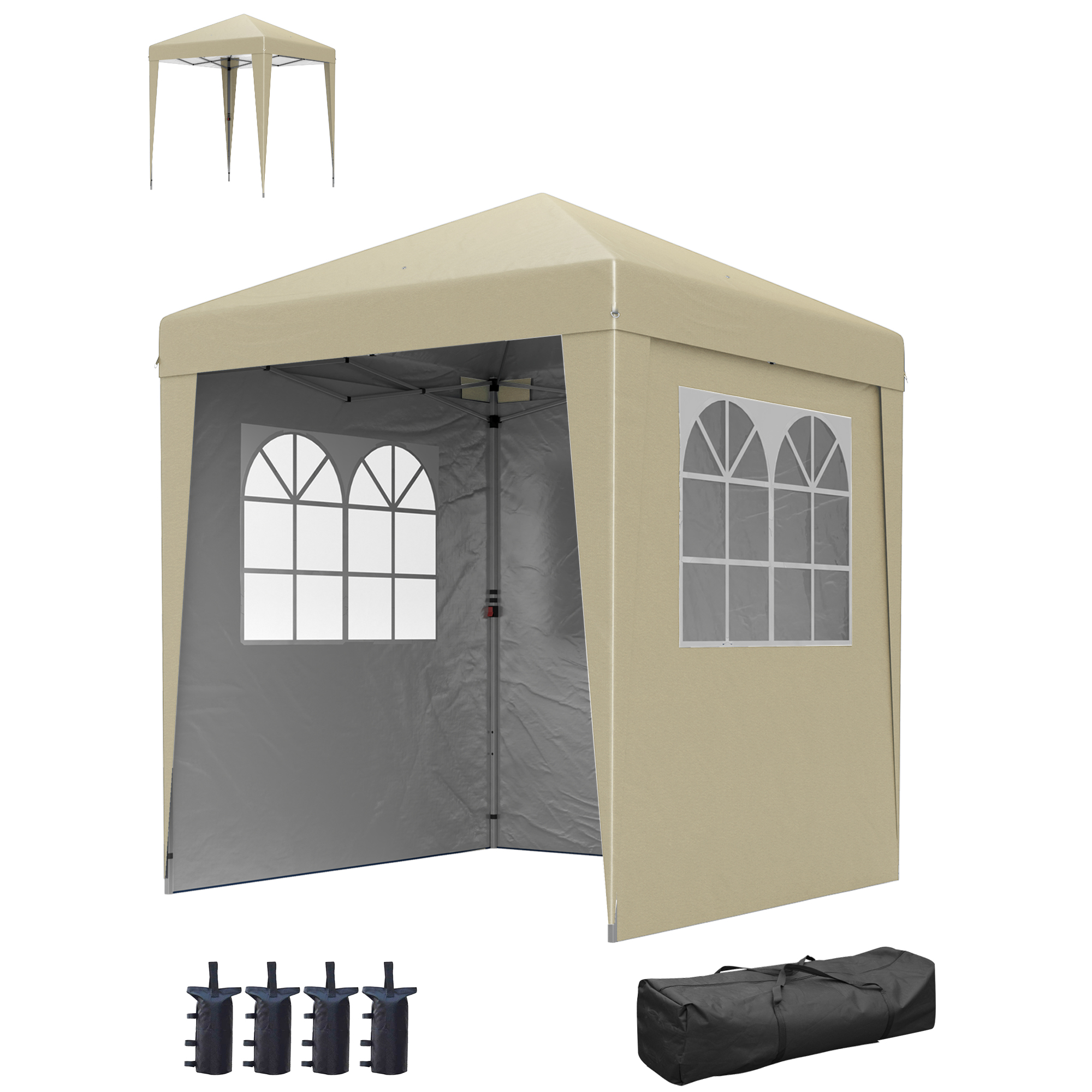 Outsunny Faltbarer Gartenpavillon Pop-up in Beige mit höhenverstellbaren Seitenwänden UV-Schutz 30+ 3 Seitenwänden