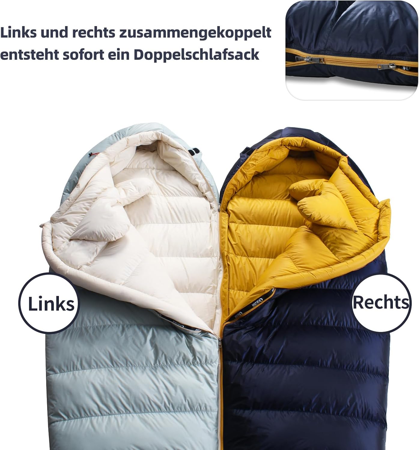 Daunenschlafsack, Winterschlafsack mit antistatischem Graphenfutter, 620FP Bauschkraft, 1450 Gramm, -24°C bis 0°C, geeignet für Camping, Wandern und Trekking.